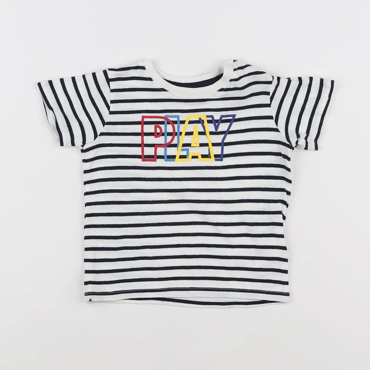 Vertbaudet - tee-shirt bleu, blanc - 12 mois