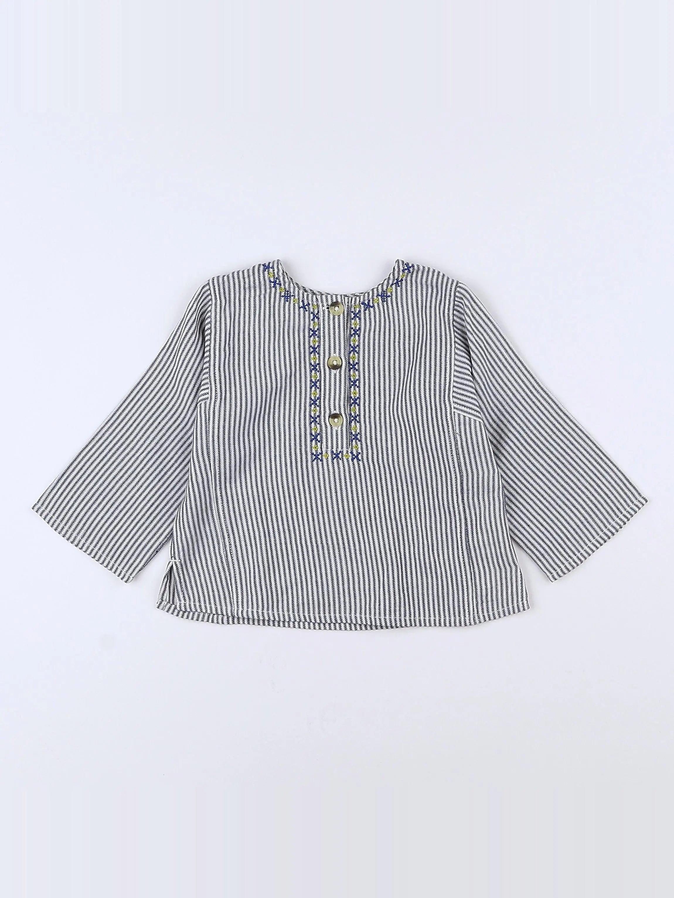 Bonton - chemise bleu, blanc - 12 mois