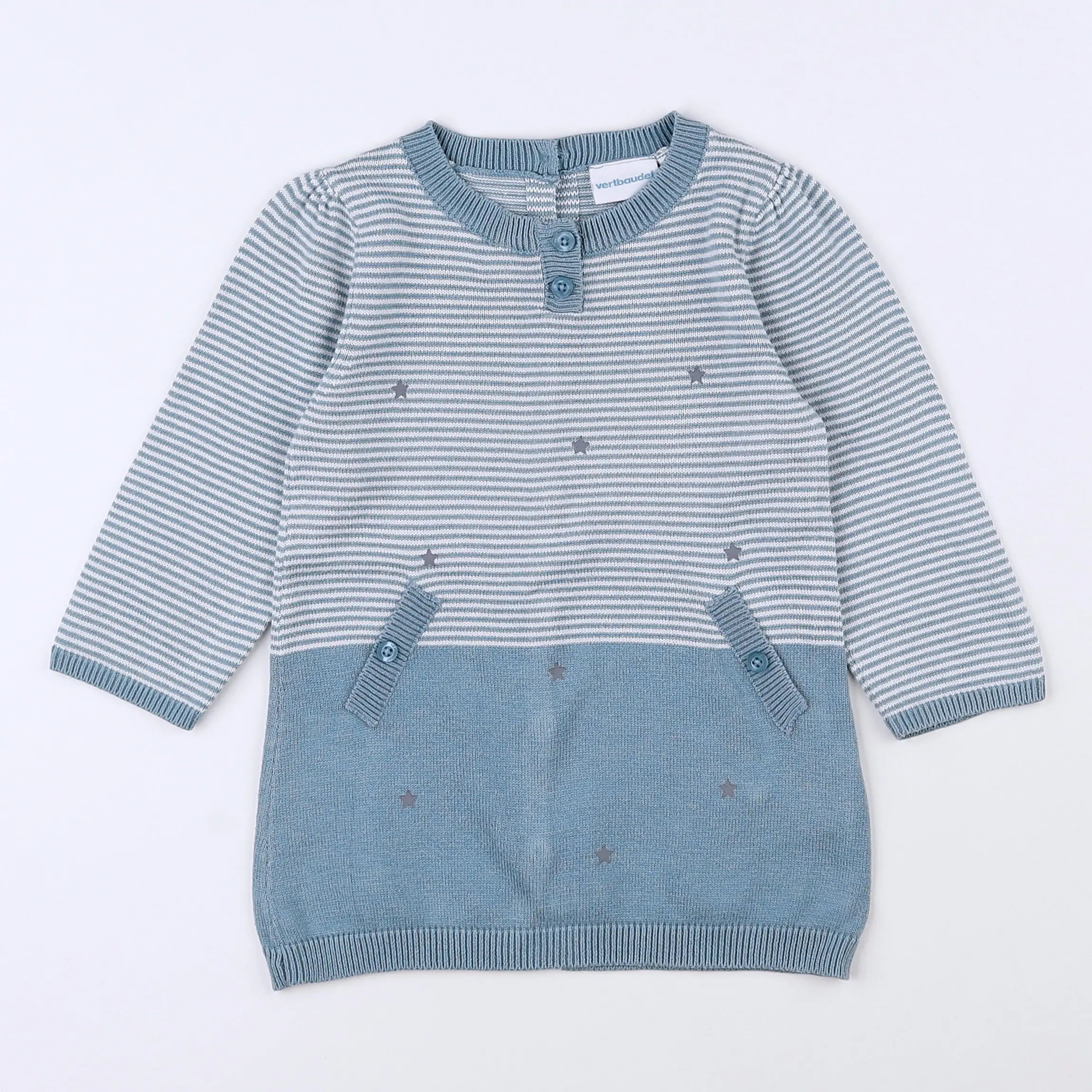Vertbaudet - robe bleu, blanc - 12 mois
