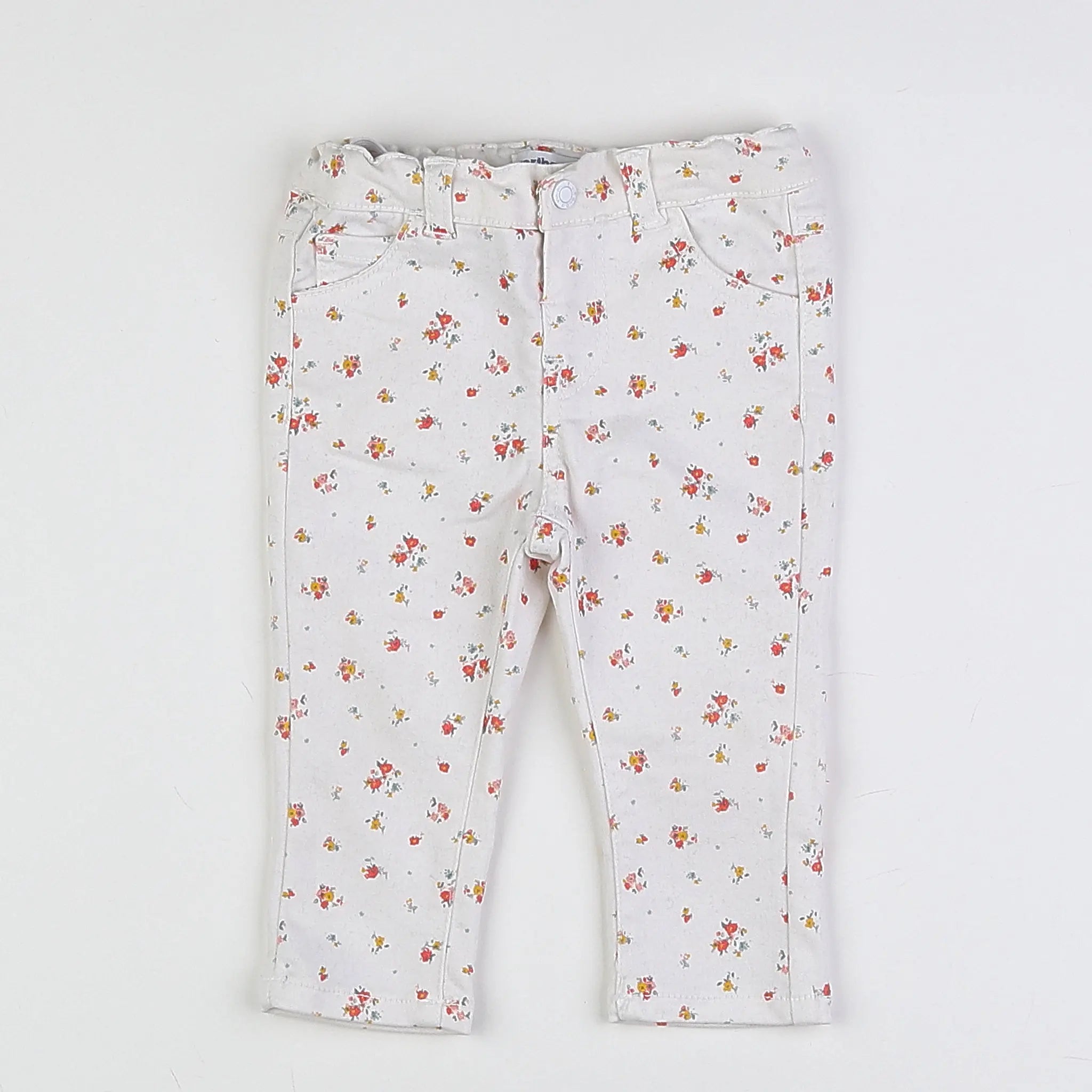 Vertbaudet - pantalon blanc, rouge, jaune - 12 mois