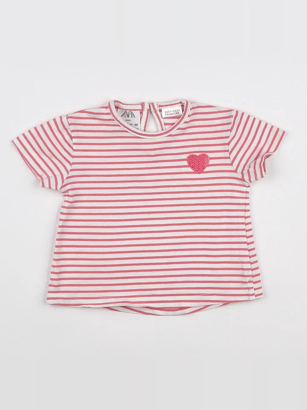 Zara - tee-shirt blanc, rose - 3 mois