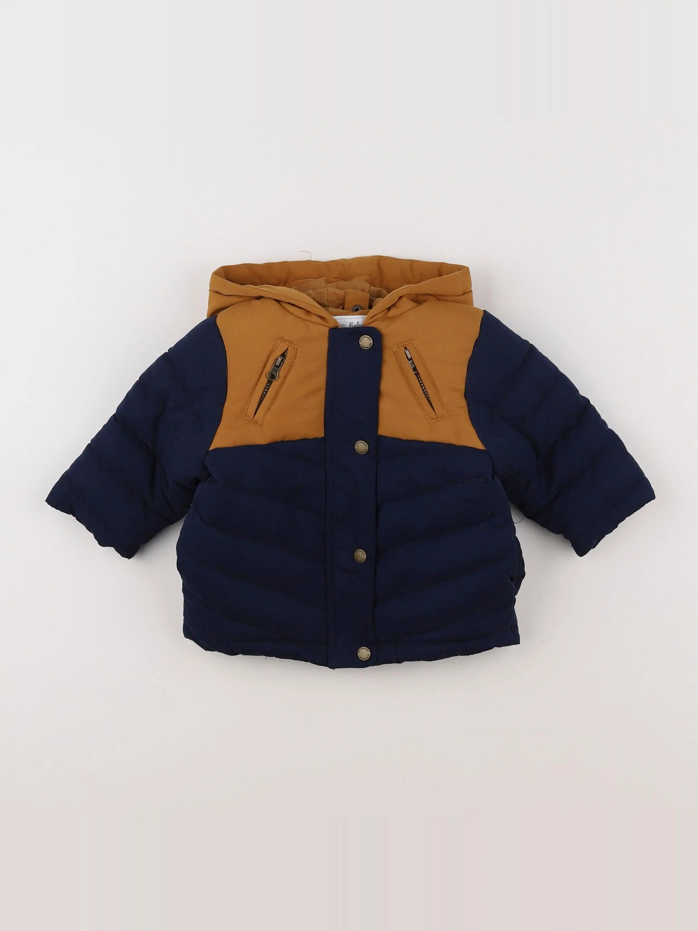 Vertbaudet - parka bleu, marron - 6 mois