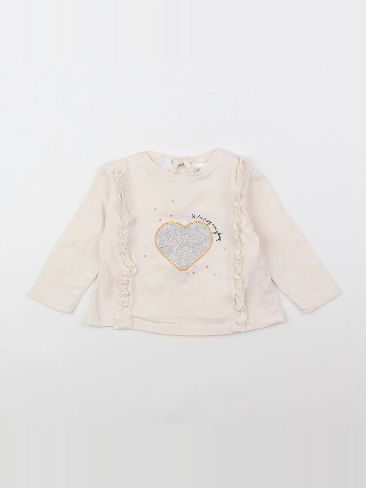 Zara - tee-shirt beige, argent - 3/6 mois