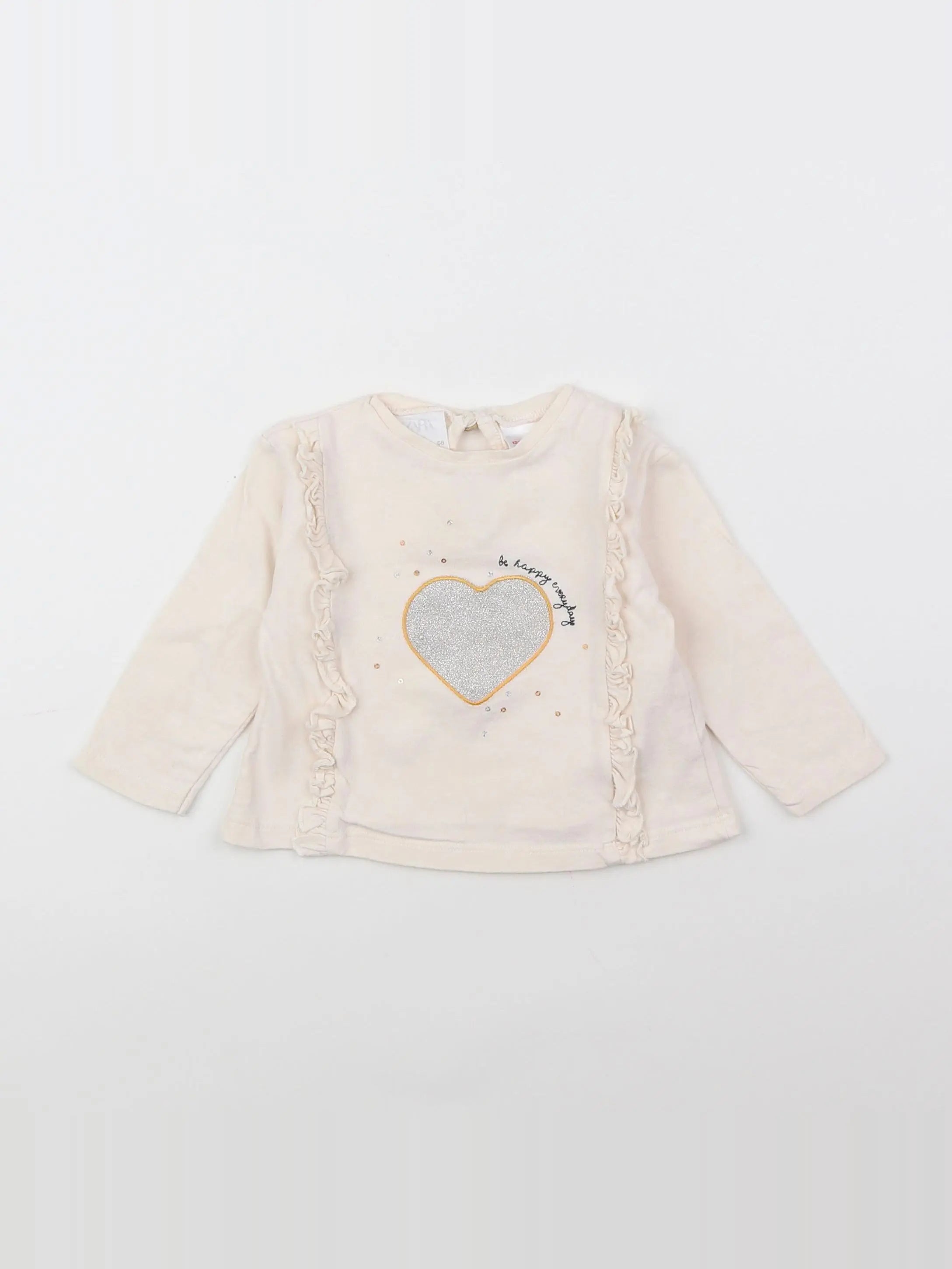 Zara - tee-shirt beige, argent - 3/6 mois