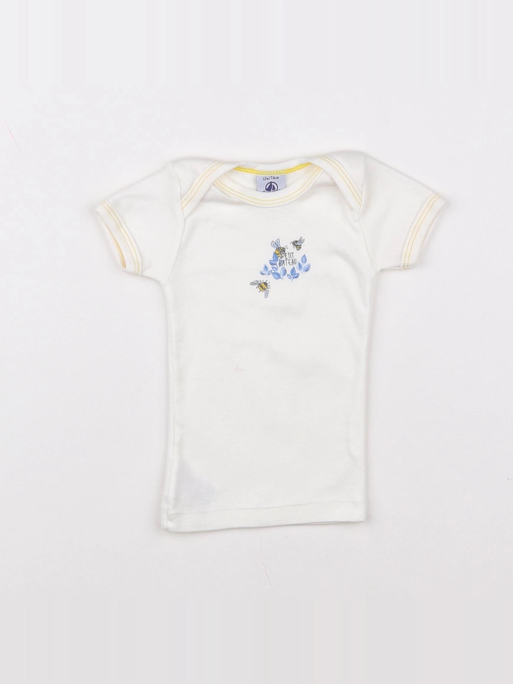 Petit Bateau - maillot de corps jaune, blanc - 12 mois