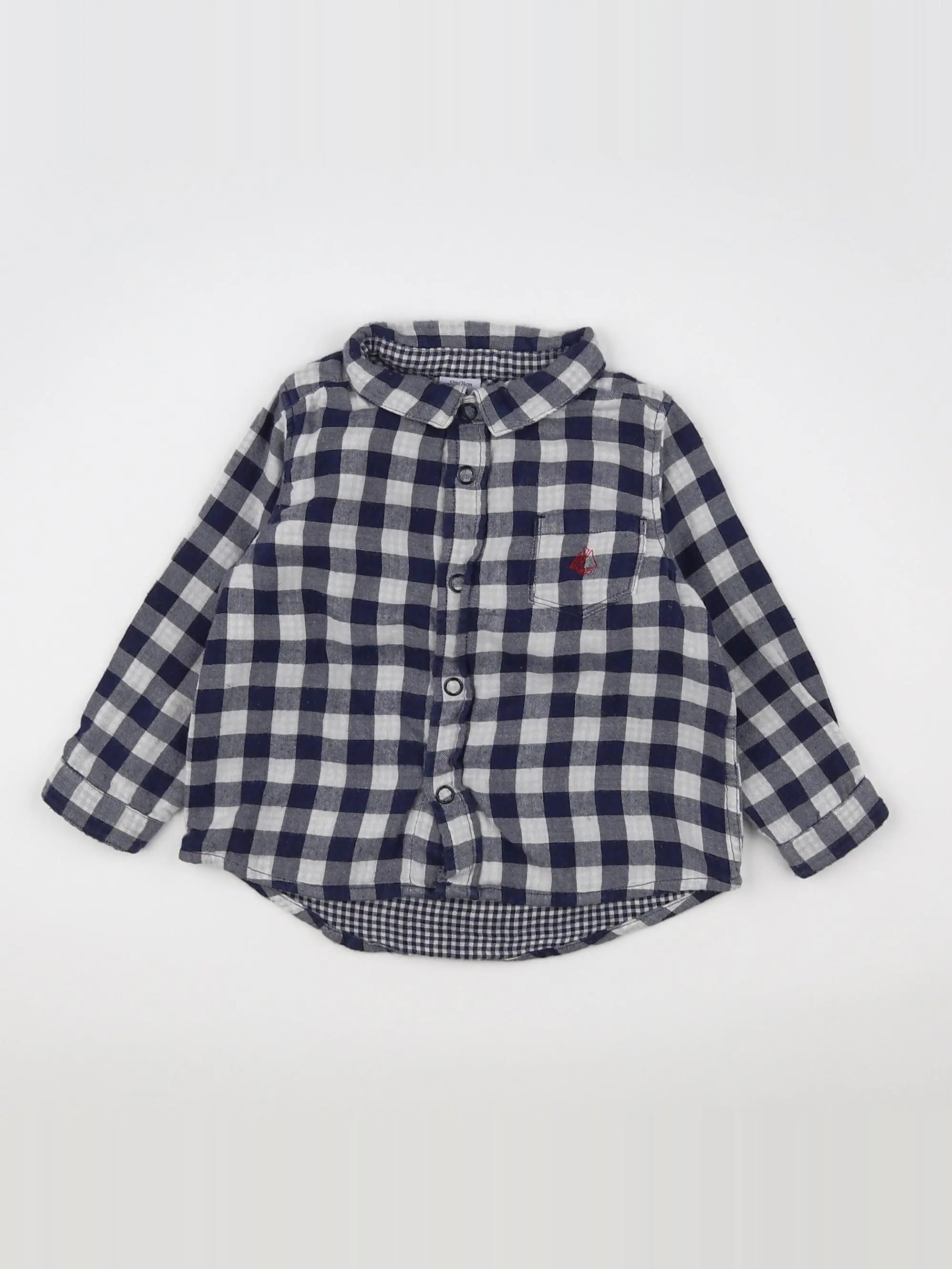 Petit Bateau - chemise bleu, blanc - 12 mois