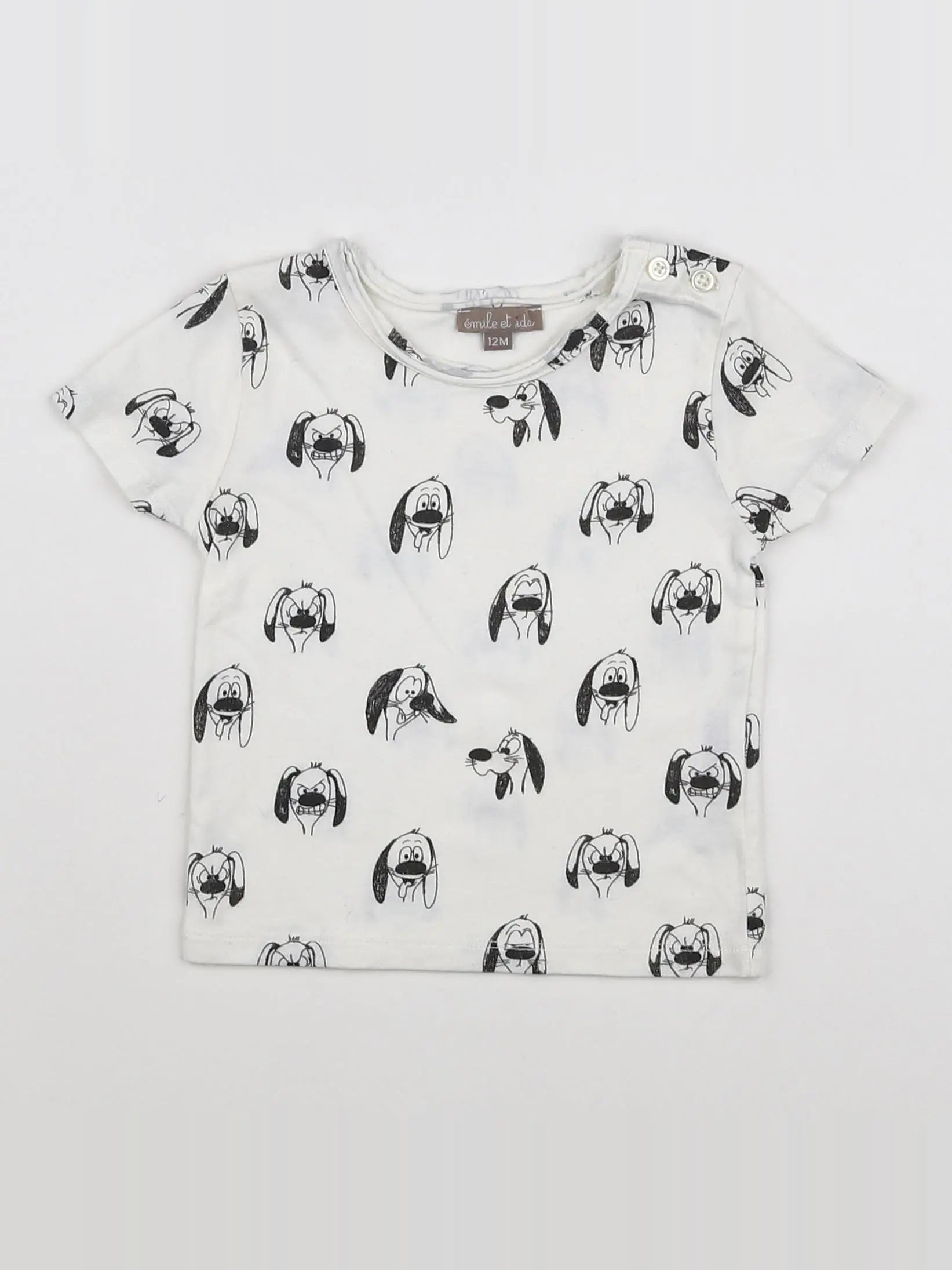 Emile et Ida - tee-shirt blanc, noir - 12 mois