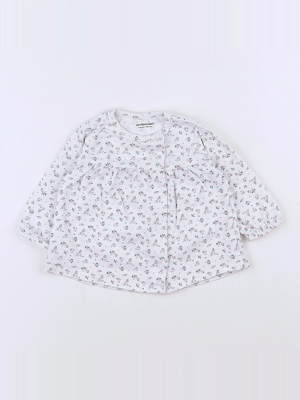 Vertbaudet - tee-shirt blanc, rose - 3 mois