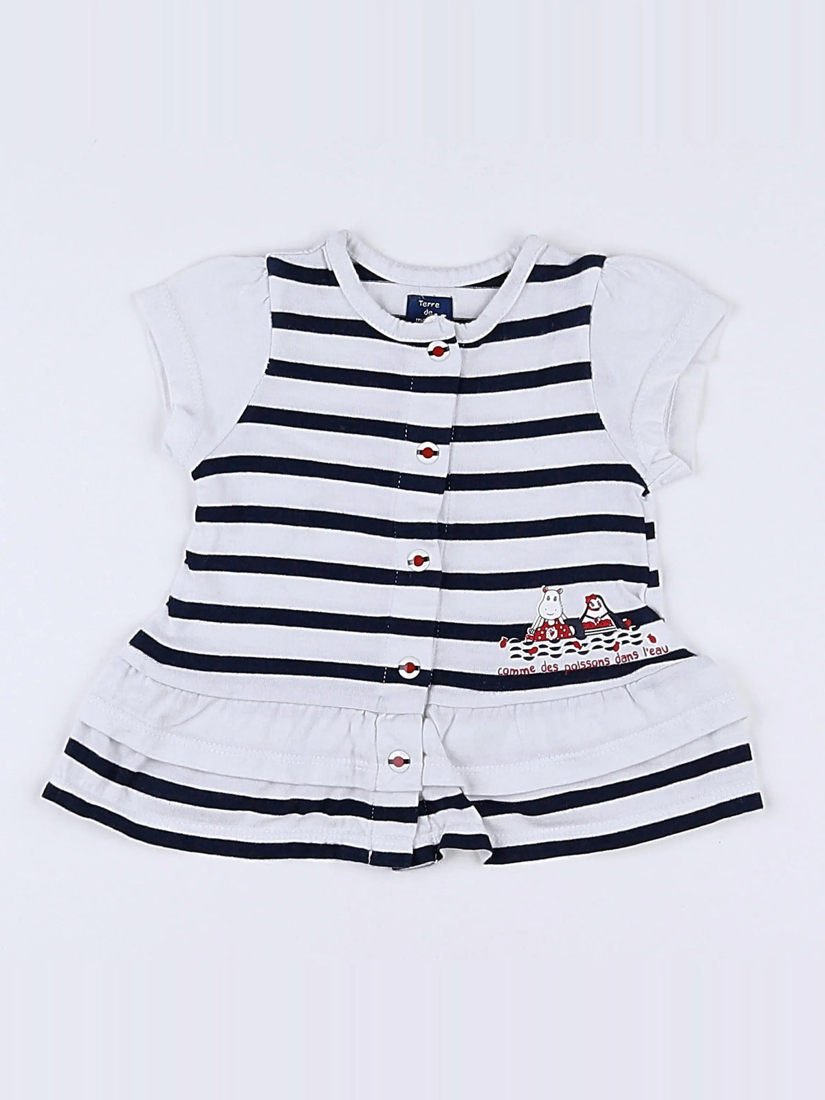 Terre de marins - tee-shirt blanc, bleu - 3 mois