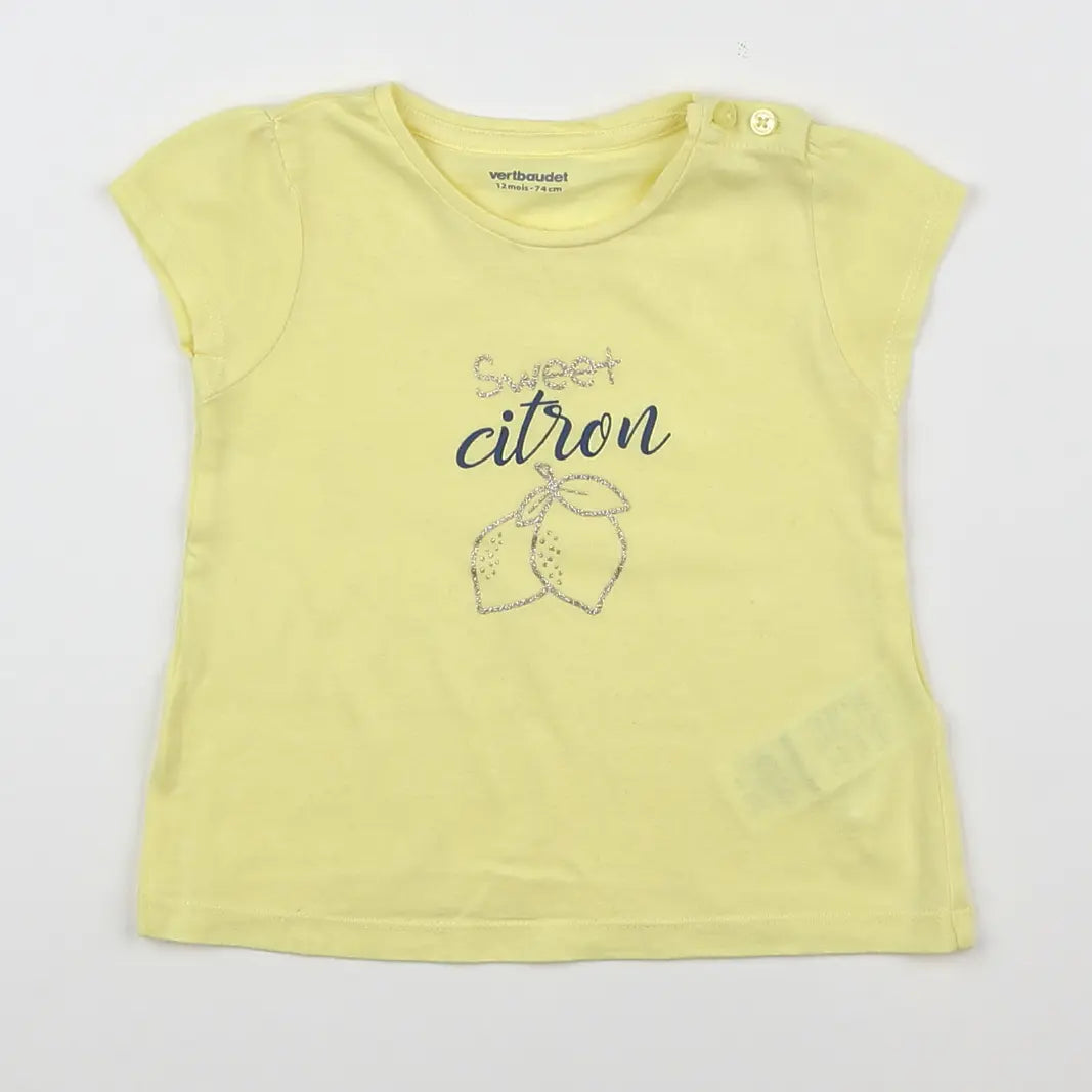 Vertbaudet - tee-shirt jaune, or fluo - 12 mois
