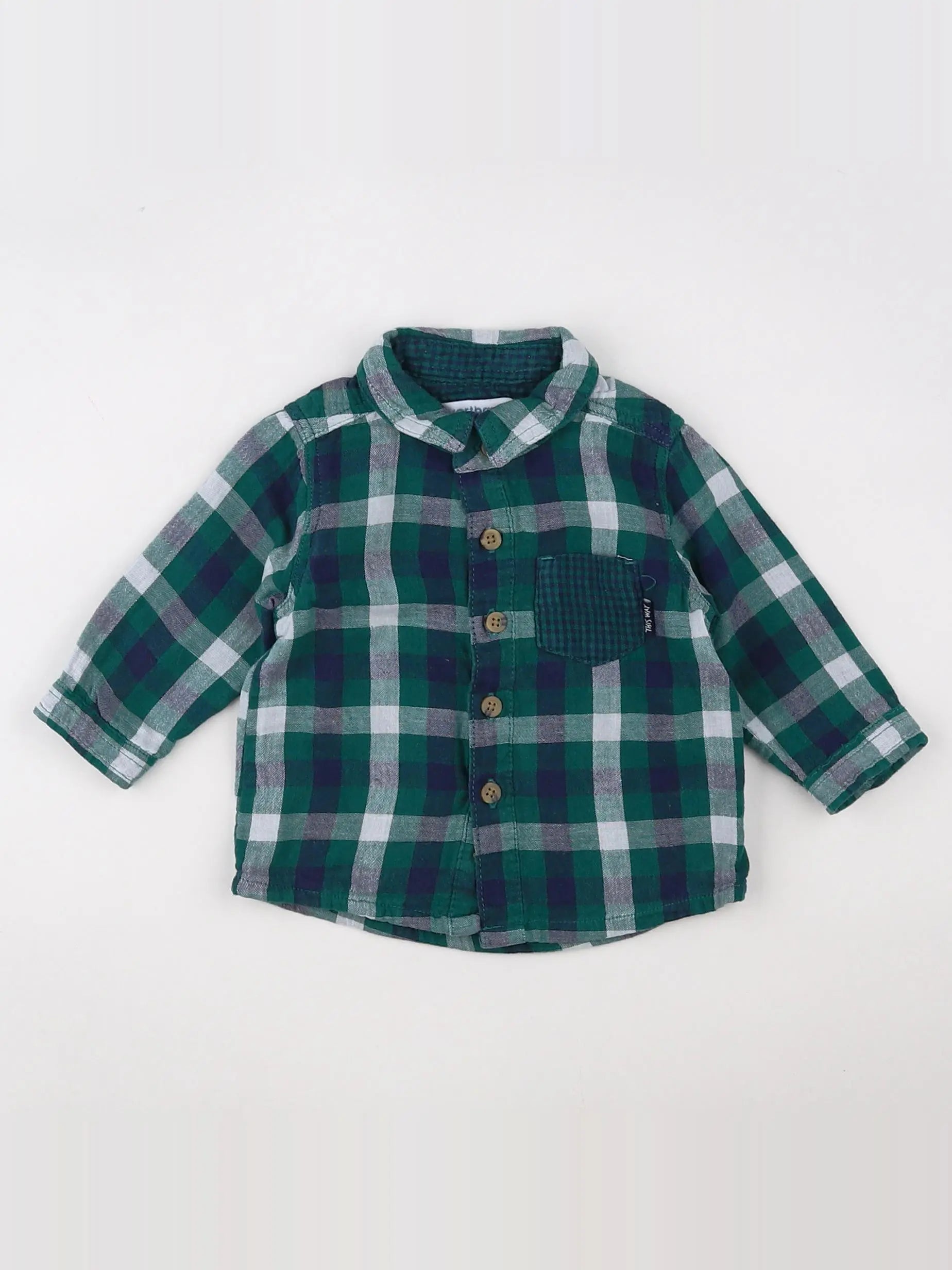 Vertbaudet - chemise vert, bleu - 3 mois