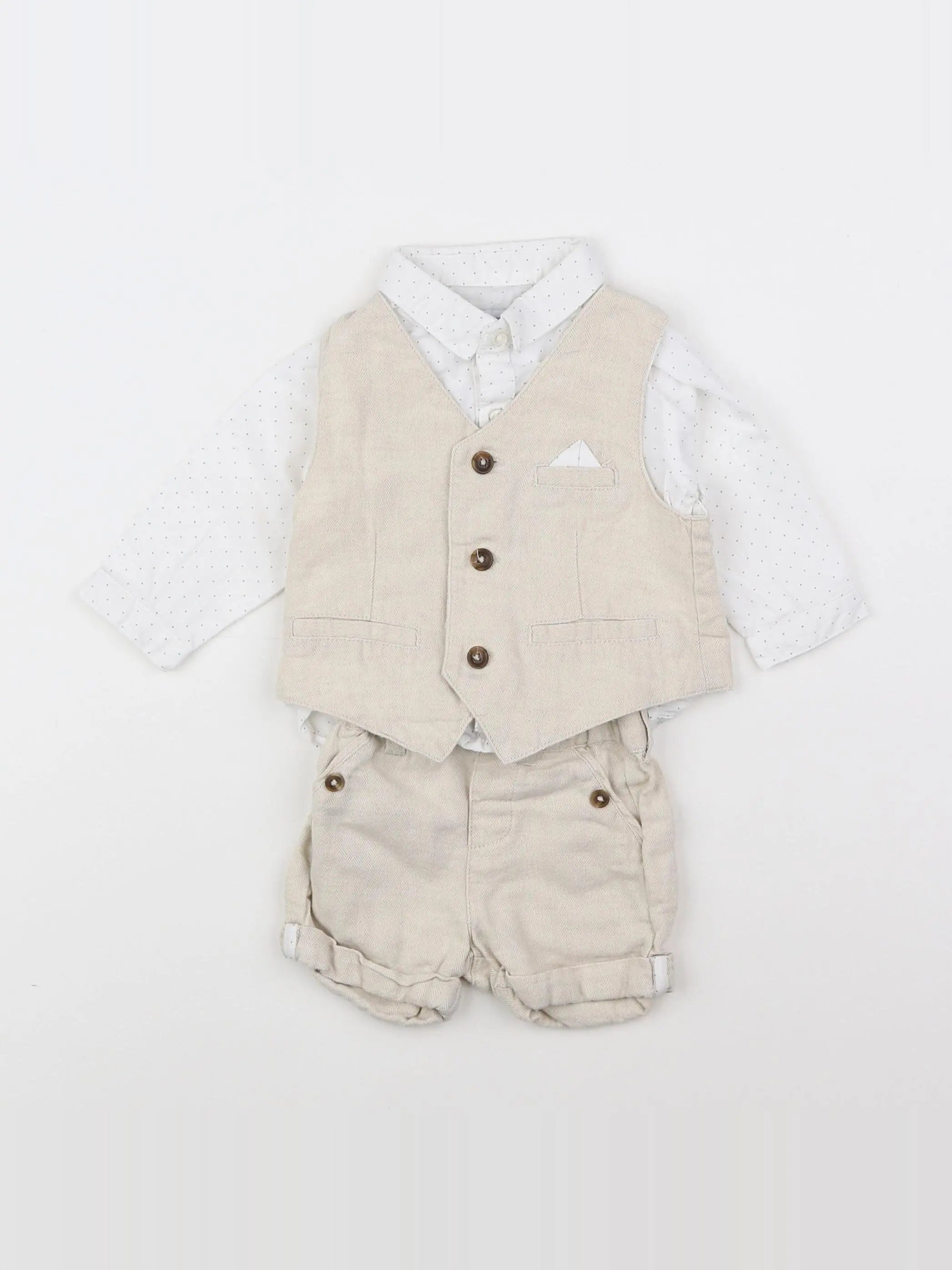 Vertbaudet - ensemble beige, blanc - 3 mois