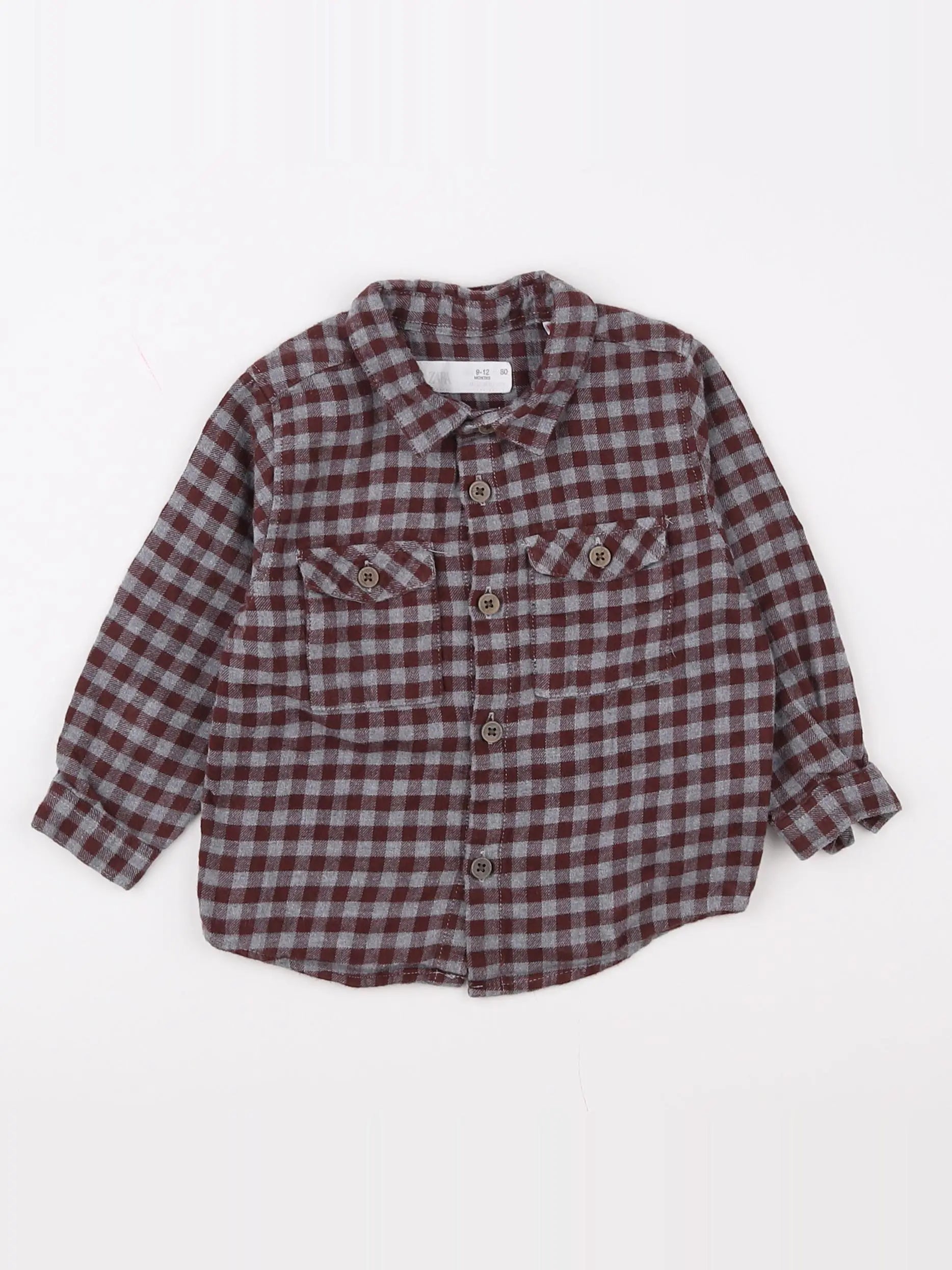 Zara - chemise gris, rouge - 9/12 mois