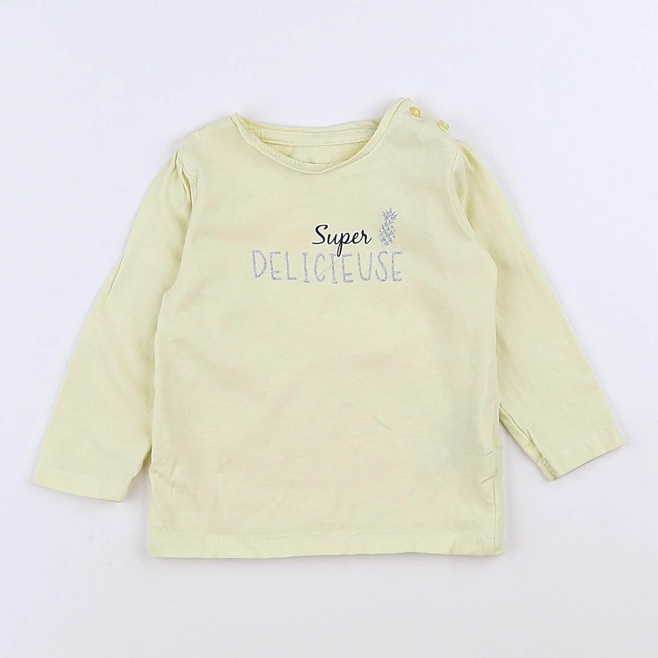 Vertbaudet - tee-shirt jaune, argent - 9 mois