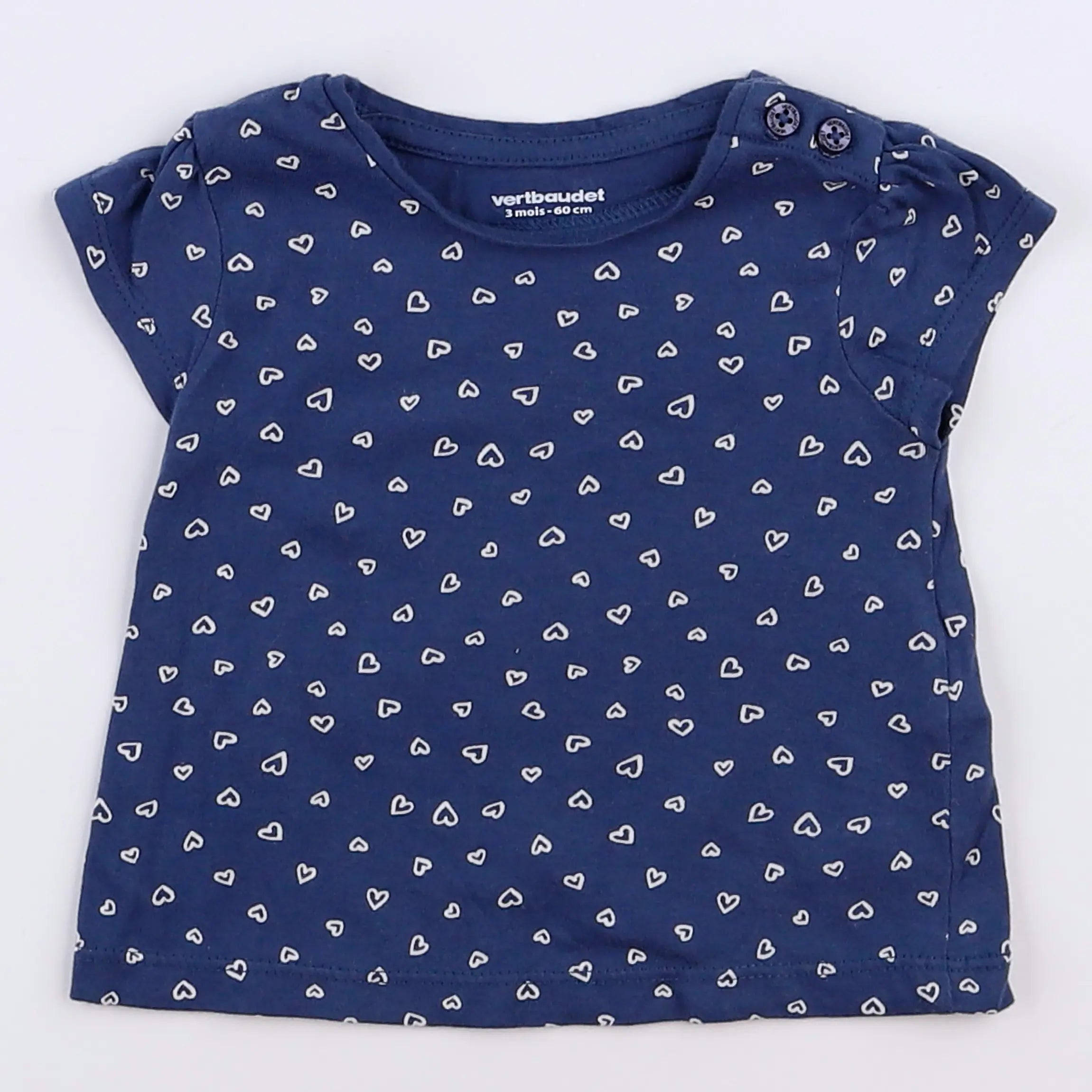 Vertbaudet - tee-shirt bleu, blanc - 3 mois