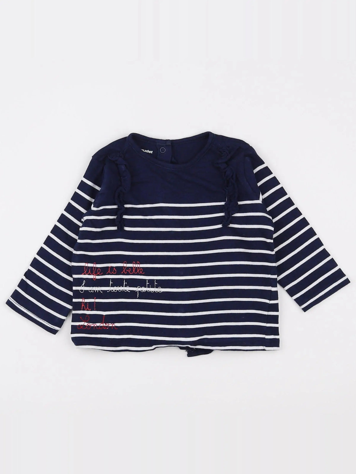 Vertbaudet - tee-shirt blanc, bleu - 9 mois