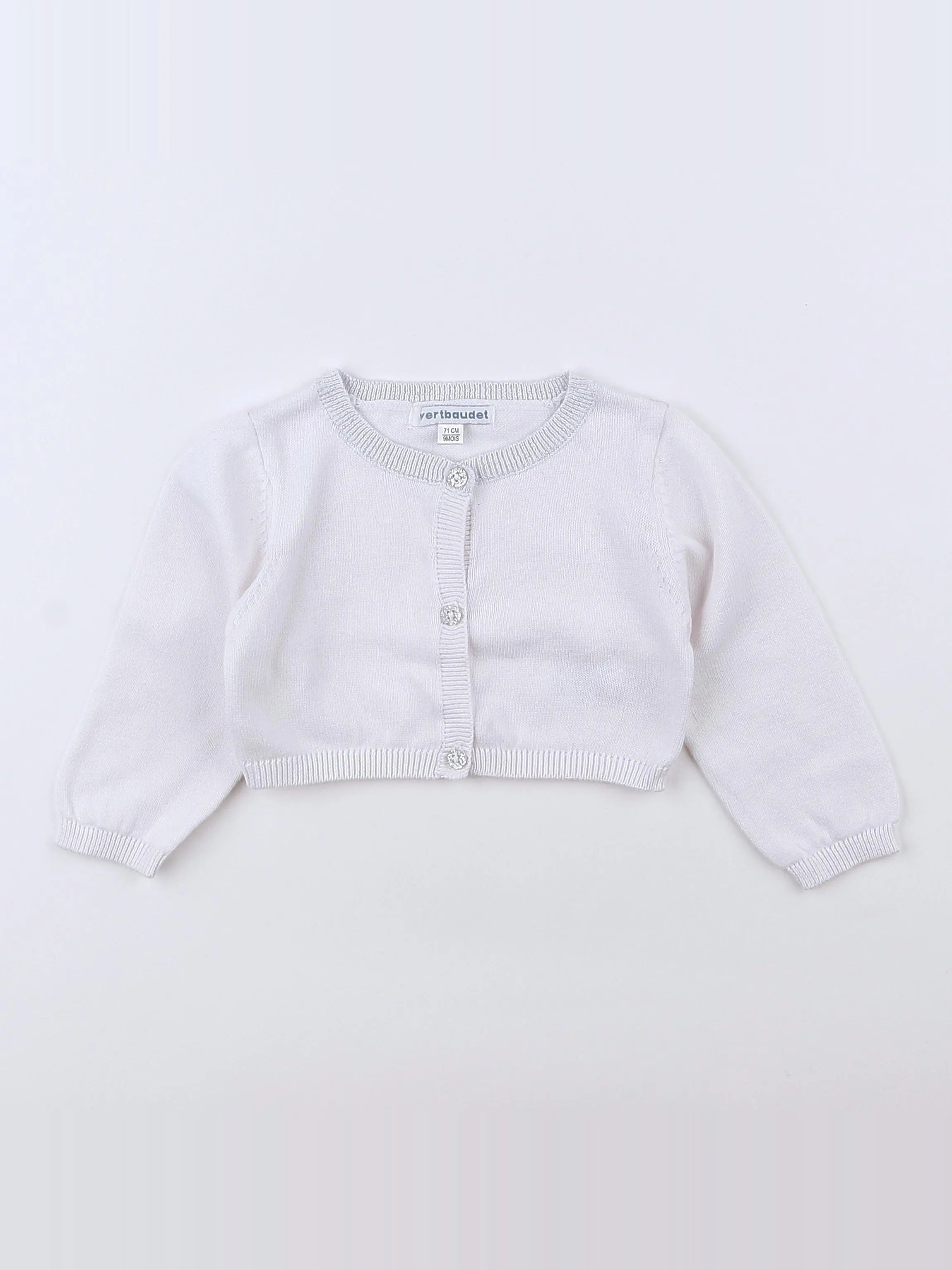 Vertbaudet - gilet blanc, argent - 9 mois