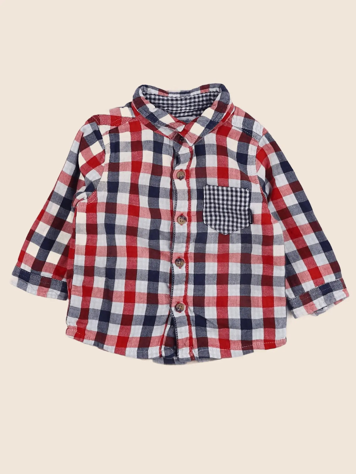 Vertbaudet - chemise rouge, bleu - 9 mois