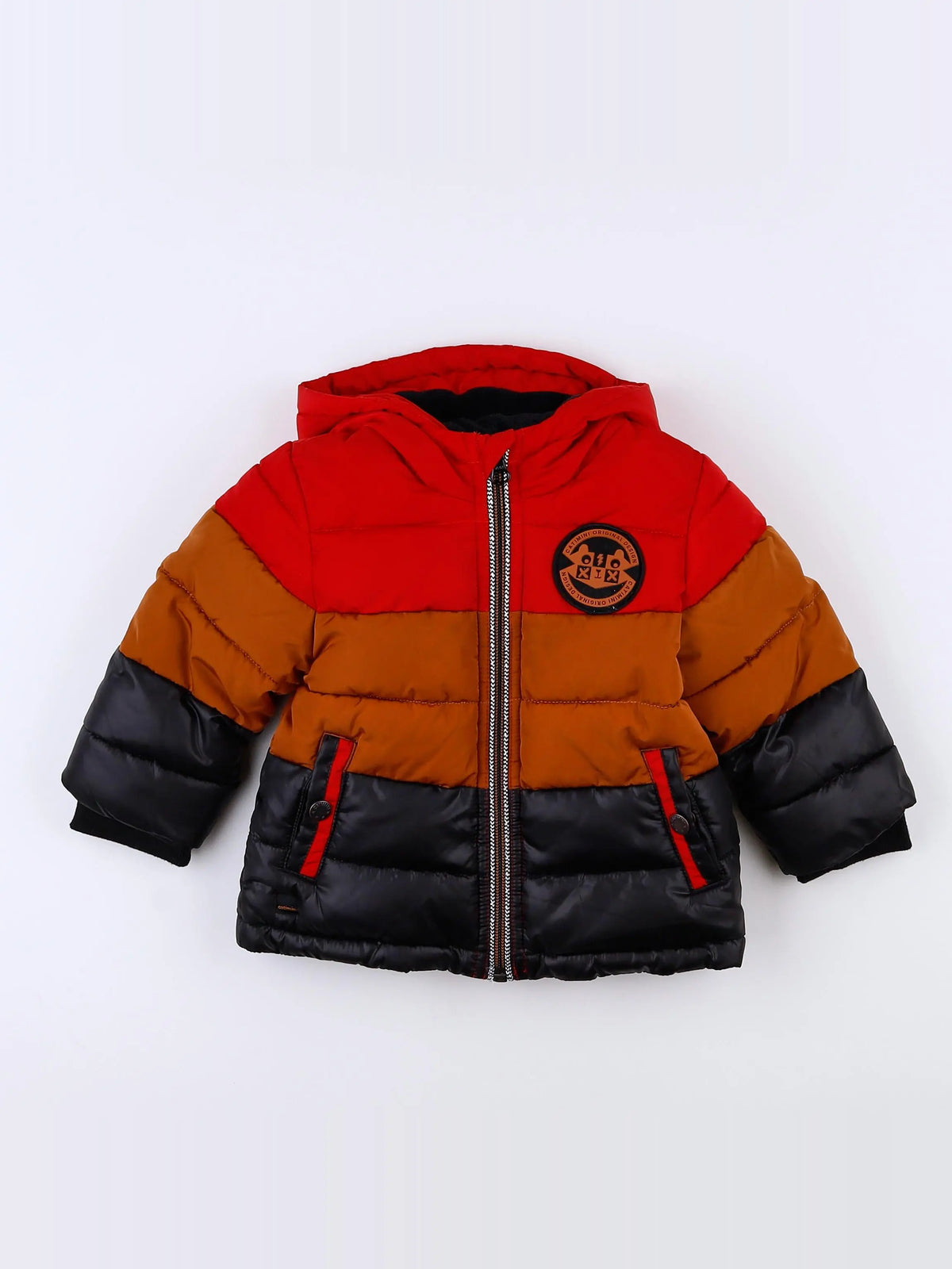 Catimini - doudoune marron, noir, rouge - 12 mois