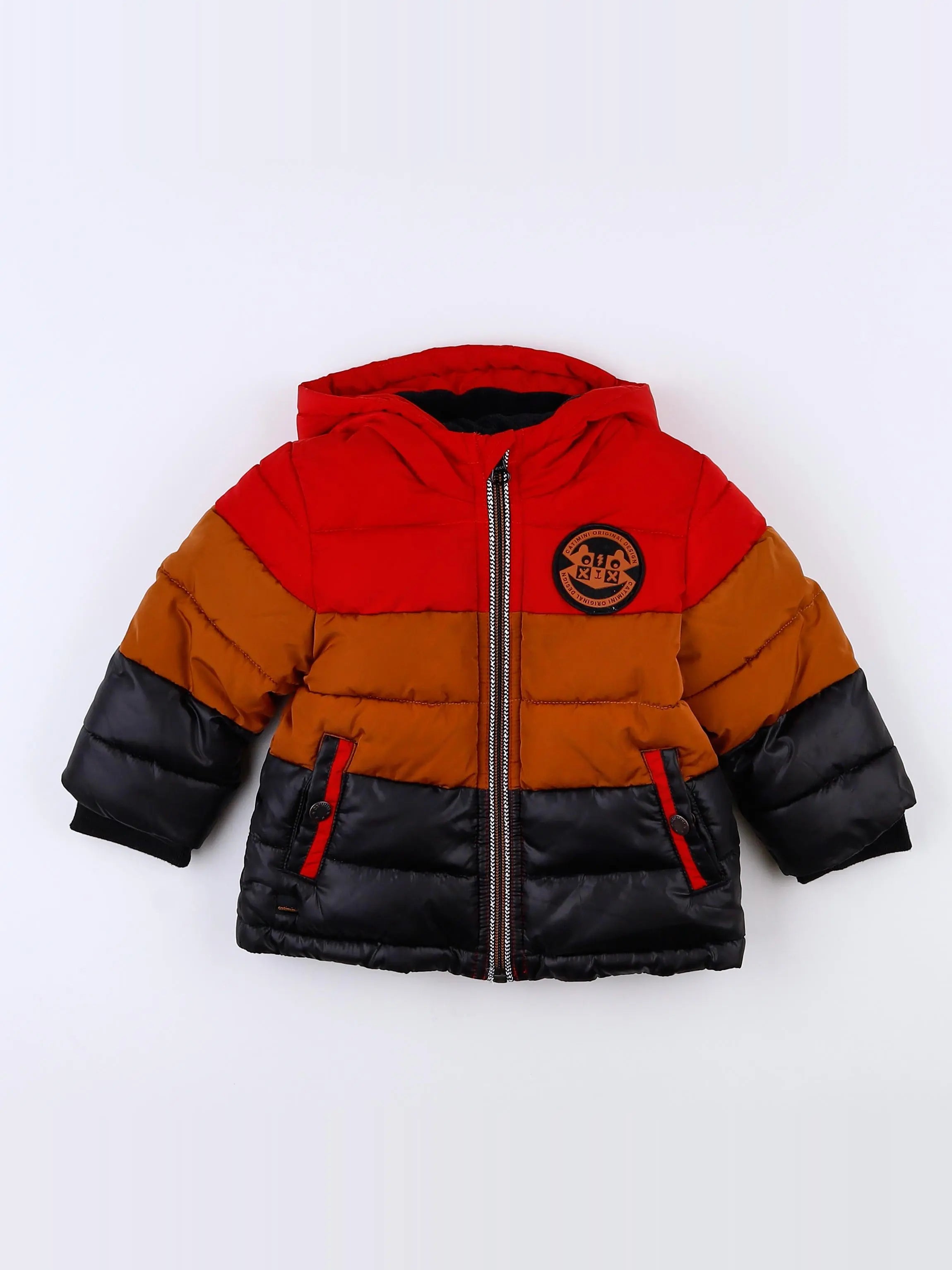 Catimini - doudoune marron, noir, rouge - 12 mois