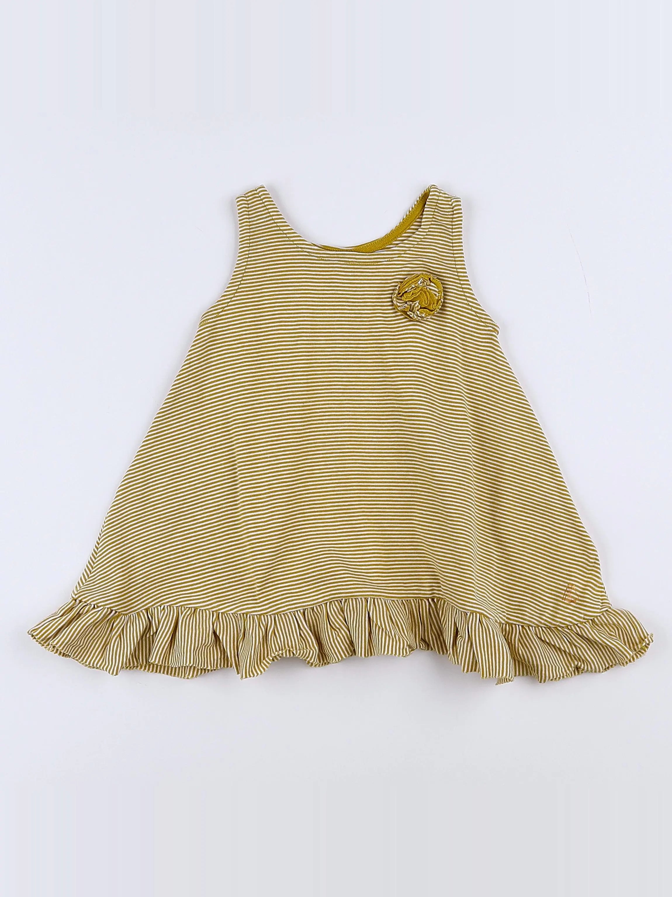 Petit Bateau - robe jaune, blanc - 12 mois