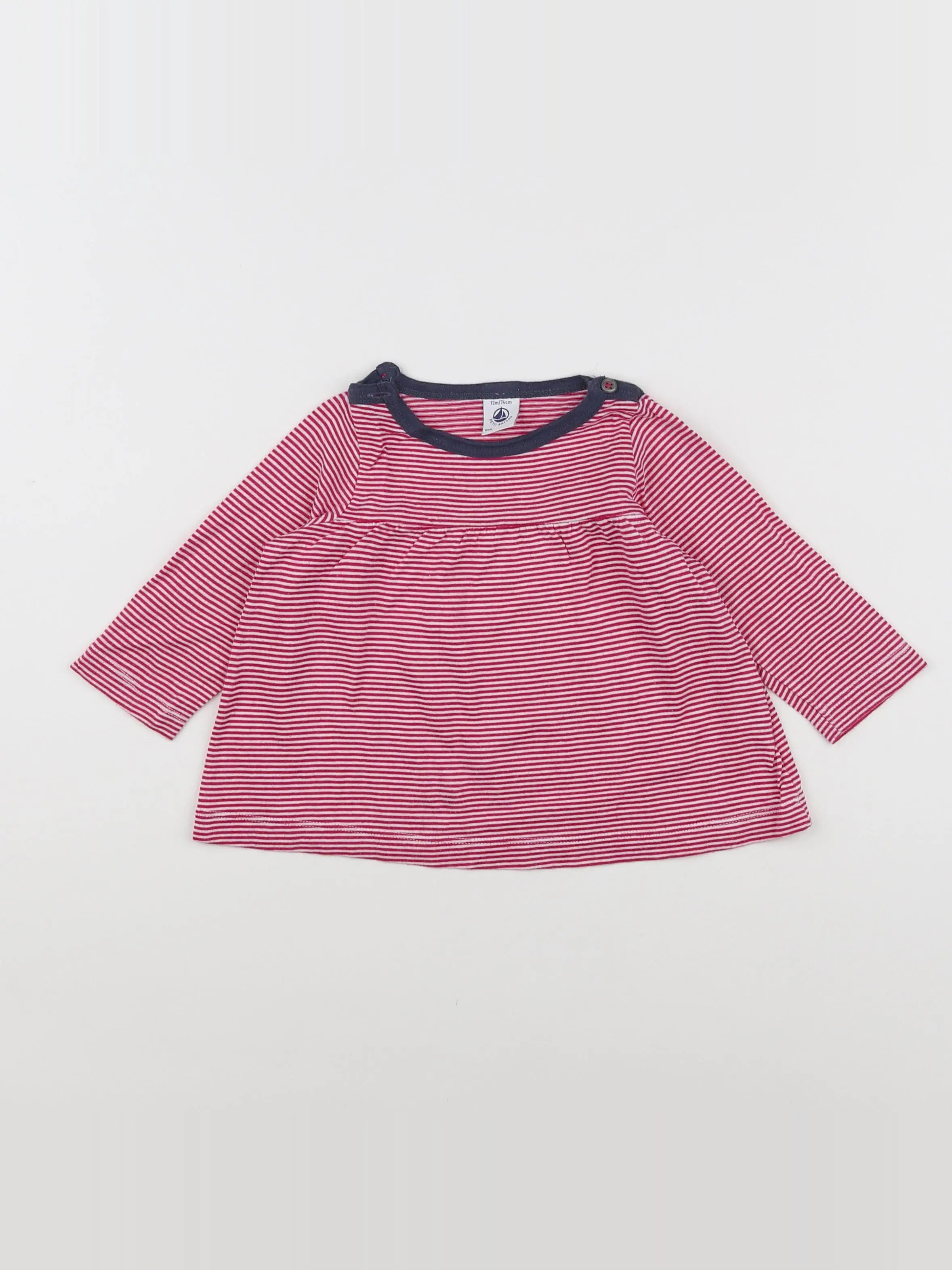 Petit Bateau - tee-shirt blanc, rose - 12 mois
