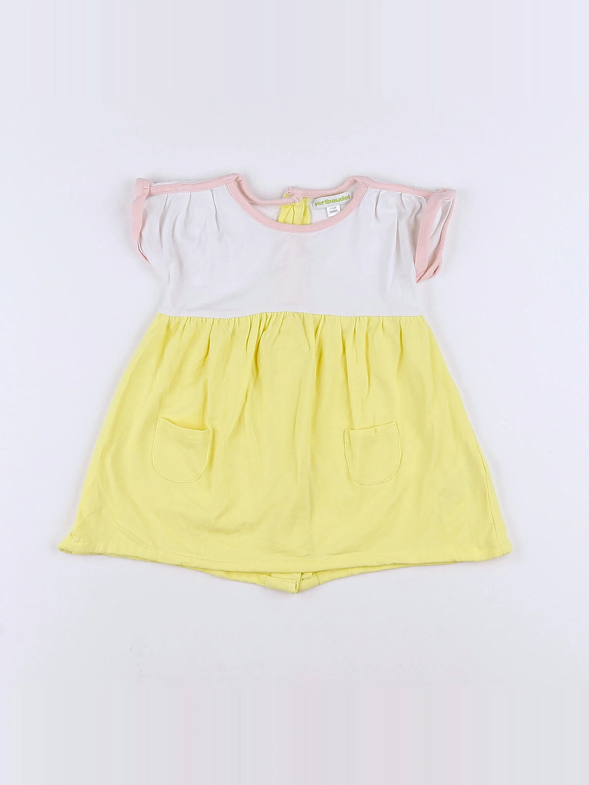 Vertbaudet - robe jaune, blanc - 9 mois