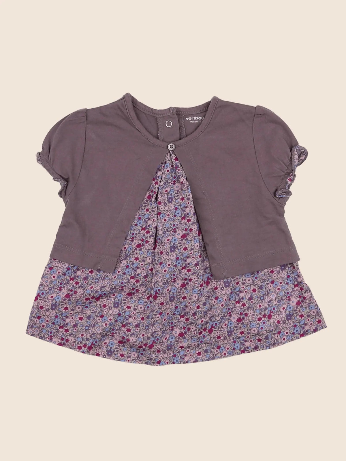 Vertbaudet - blouse violet, taupe - 9 mois