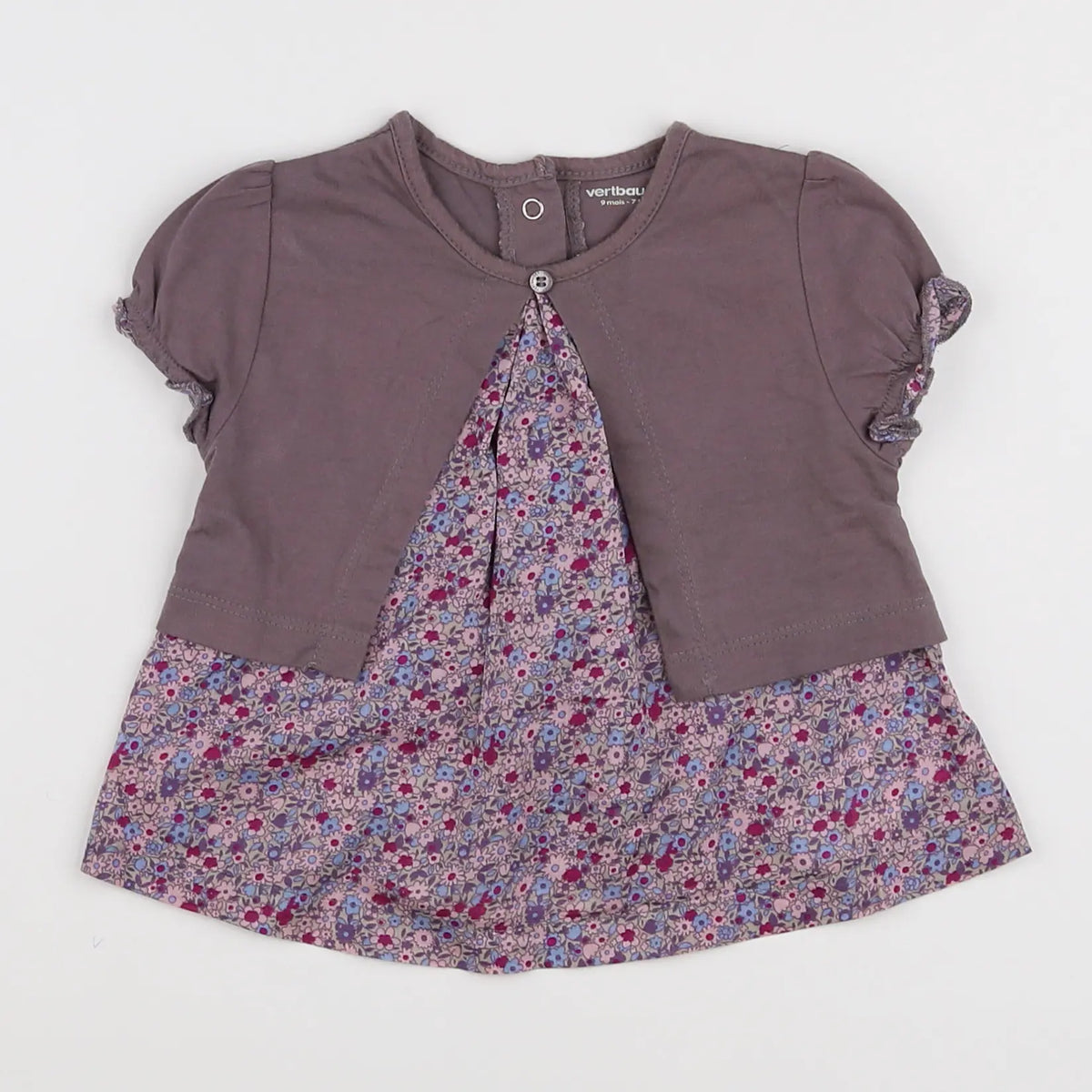 Vertbaudet - blouse violet, taupe - 9 mois