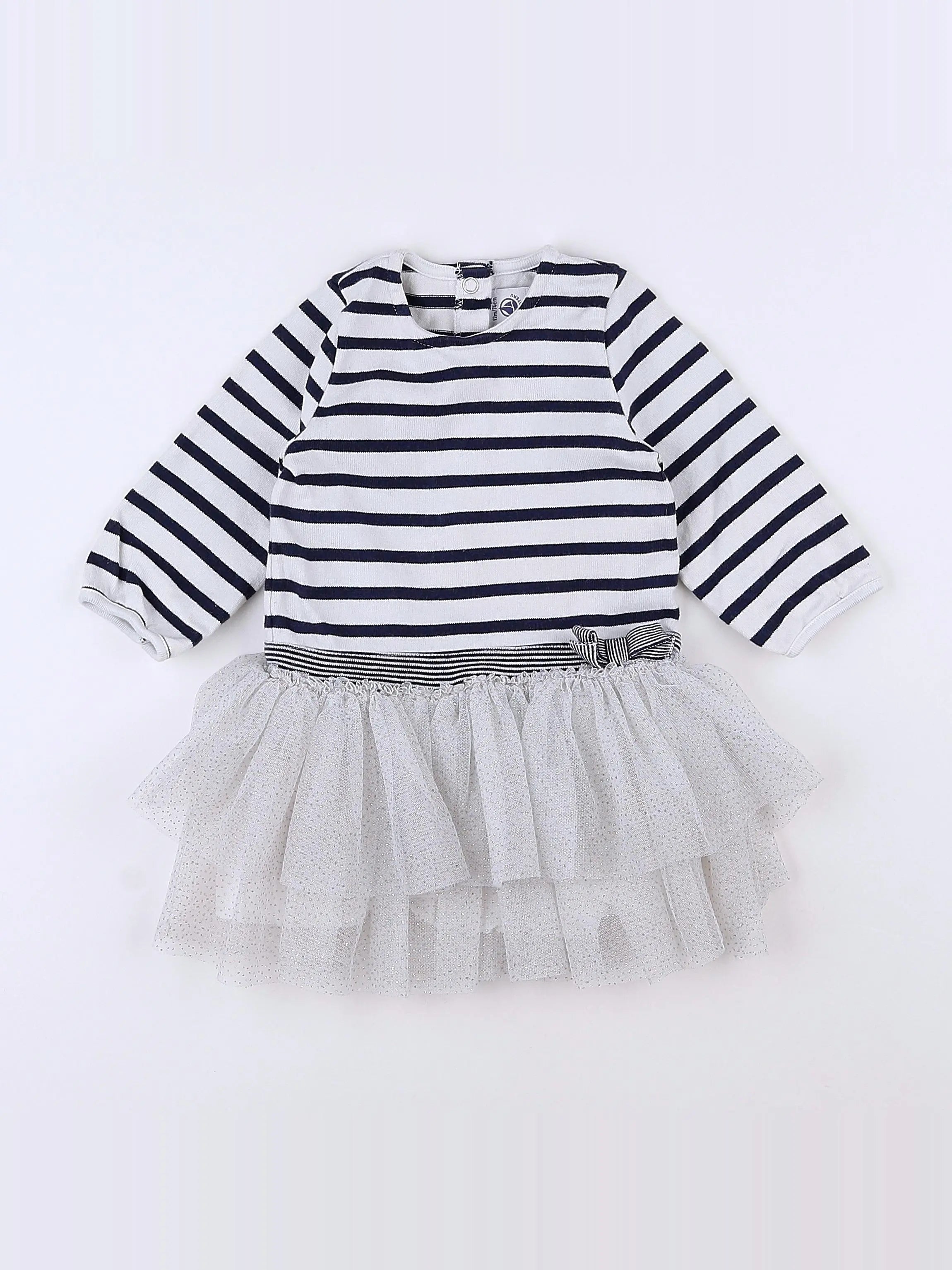 Petit Bateau - robe blanc, bleu - 12 mois