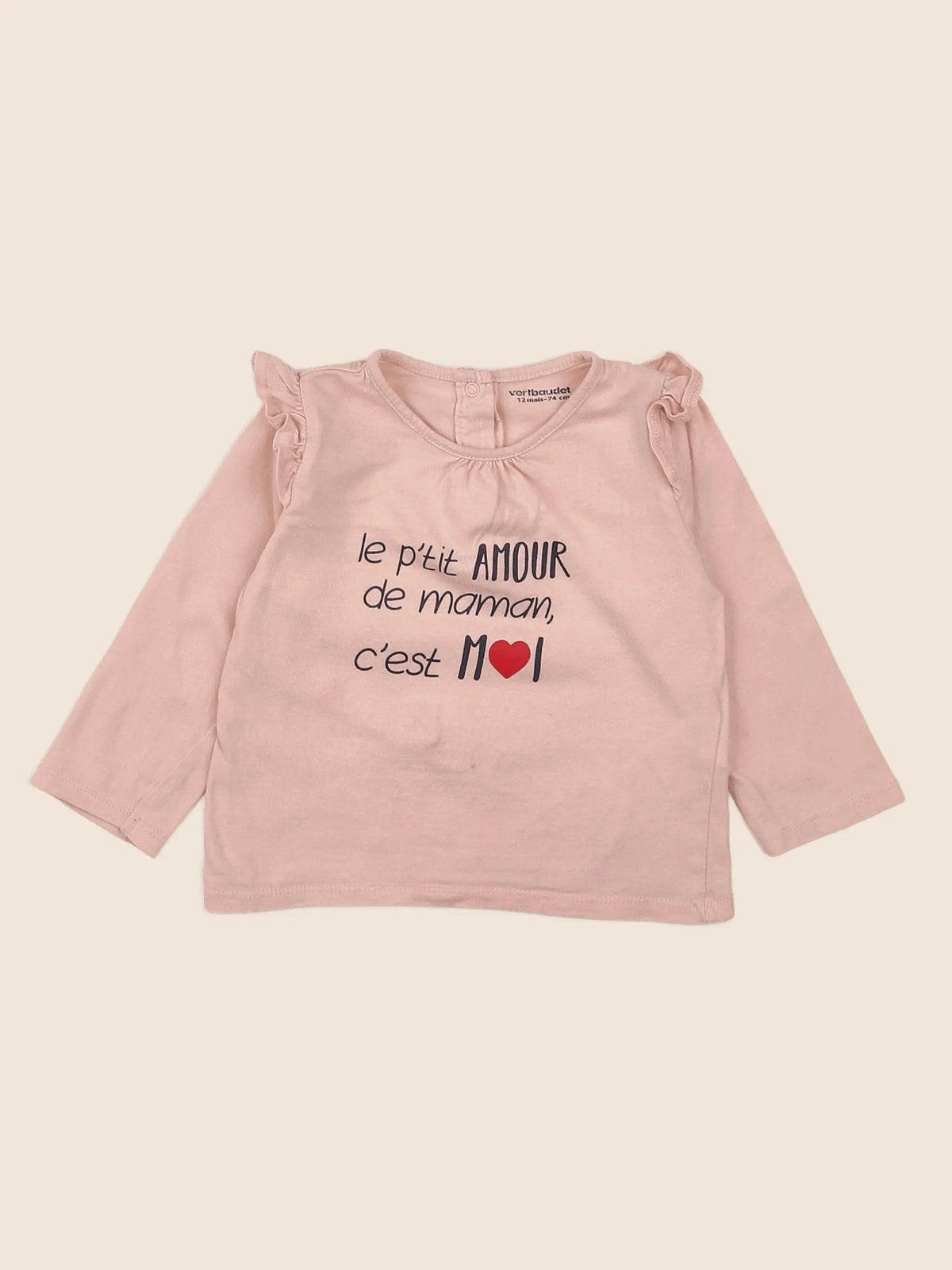 Vertbaudet - tee-shirt rose - 12 mois