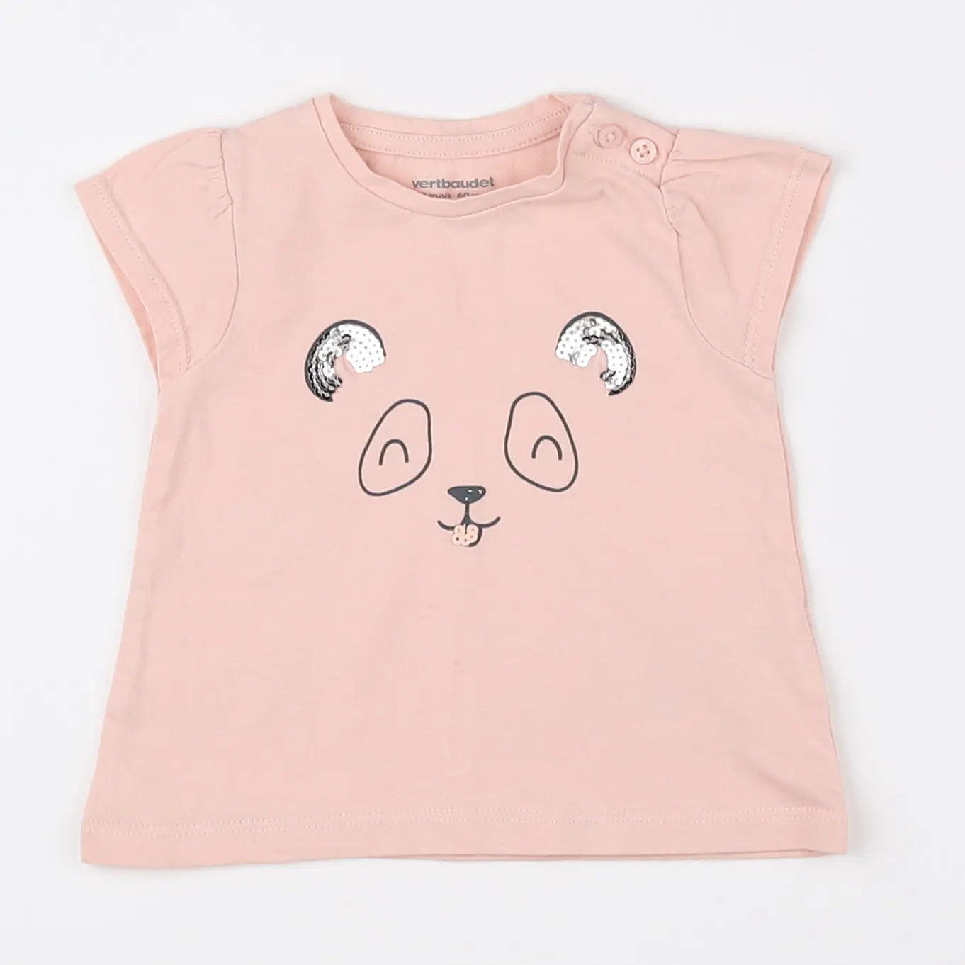 Vertbaudet - tee-shirt rose, argent - 3 mois