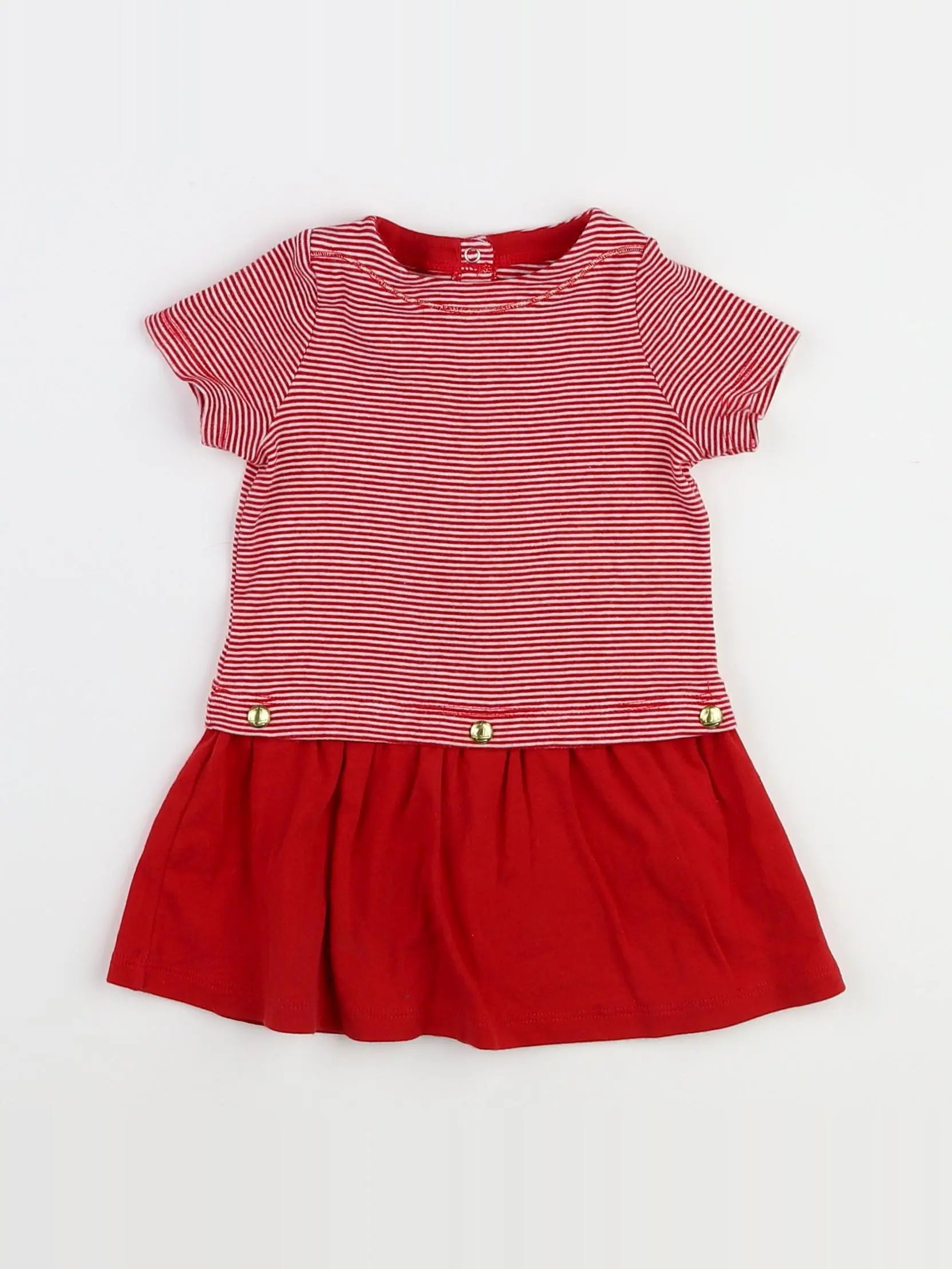 Petit Bateau - robe blanc, rouge - 12 mois