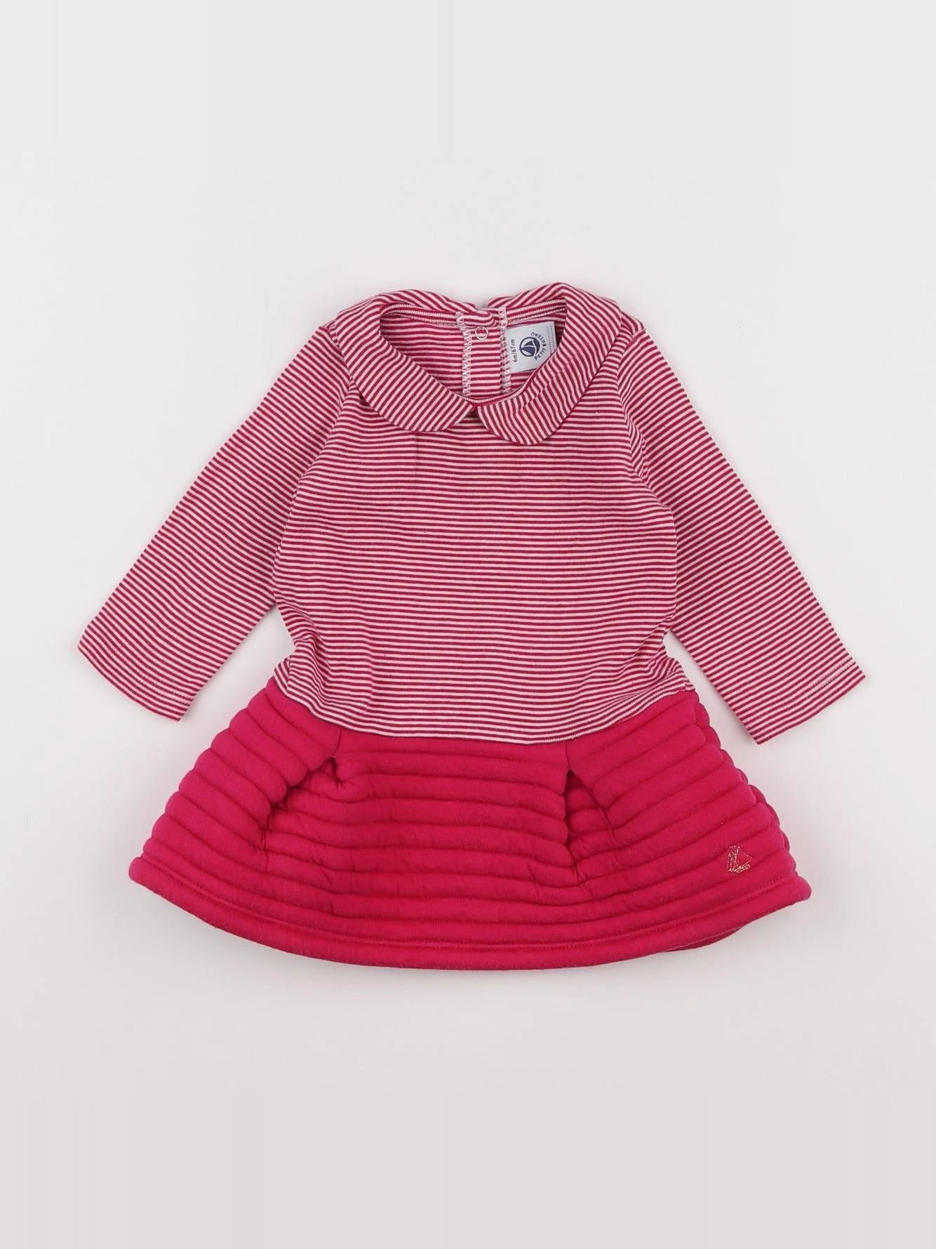 Petit Bateau - robe blanc, rose - 6 mois