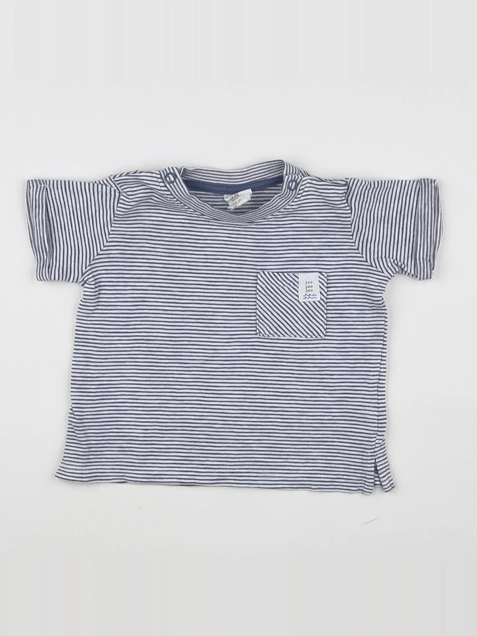 H&M - tee-shirt bleu, blanc - 4/6 mois