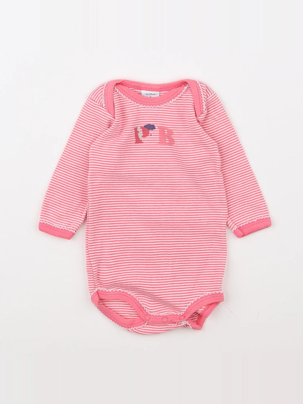 Petit Bateau - body blanc, rose - 3 mois