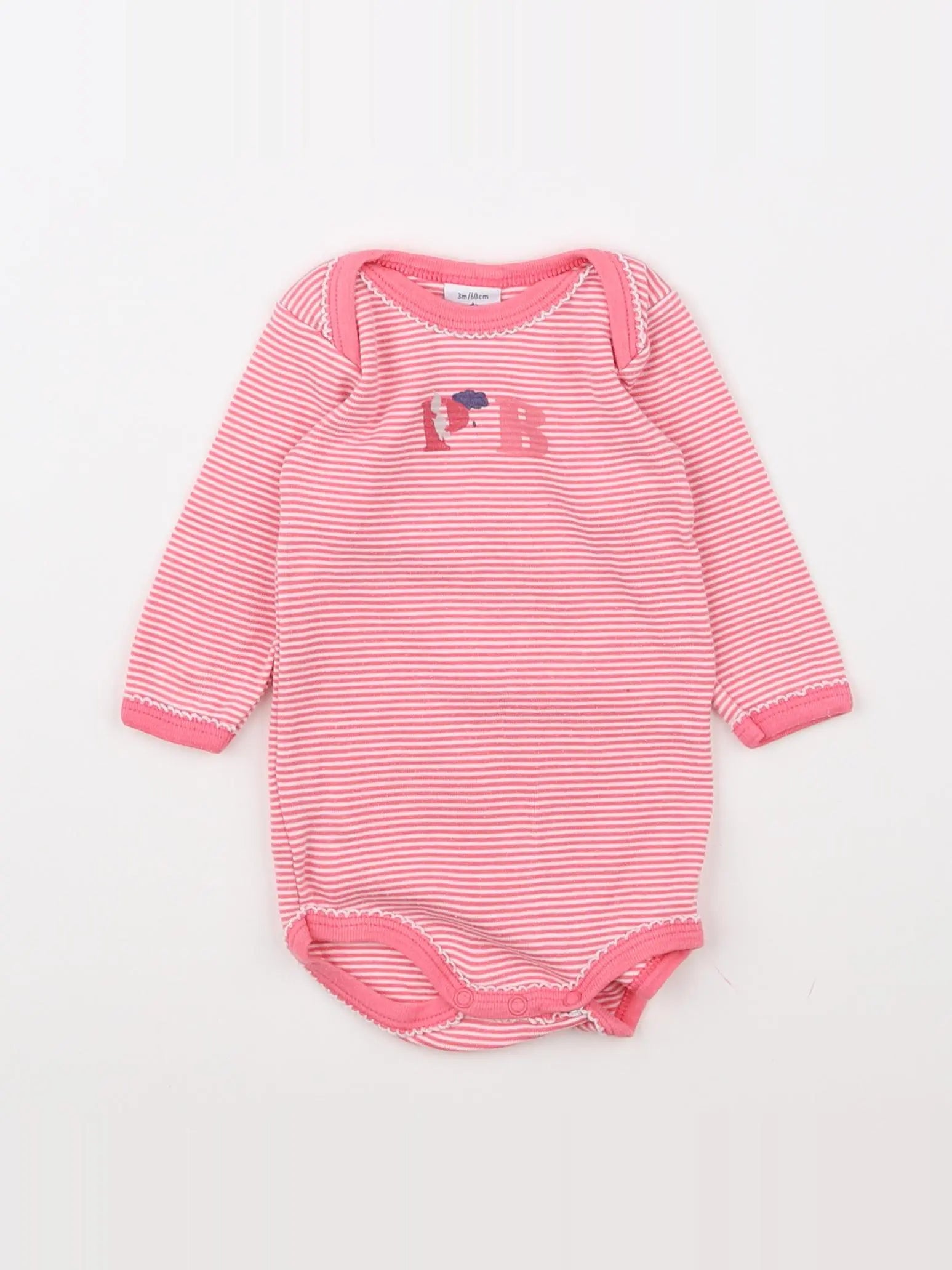 Petit Bateau - body blanc, rose - 3 mois
