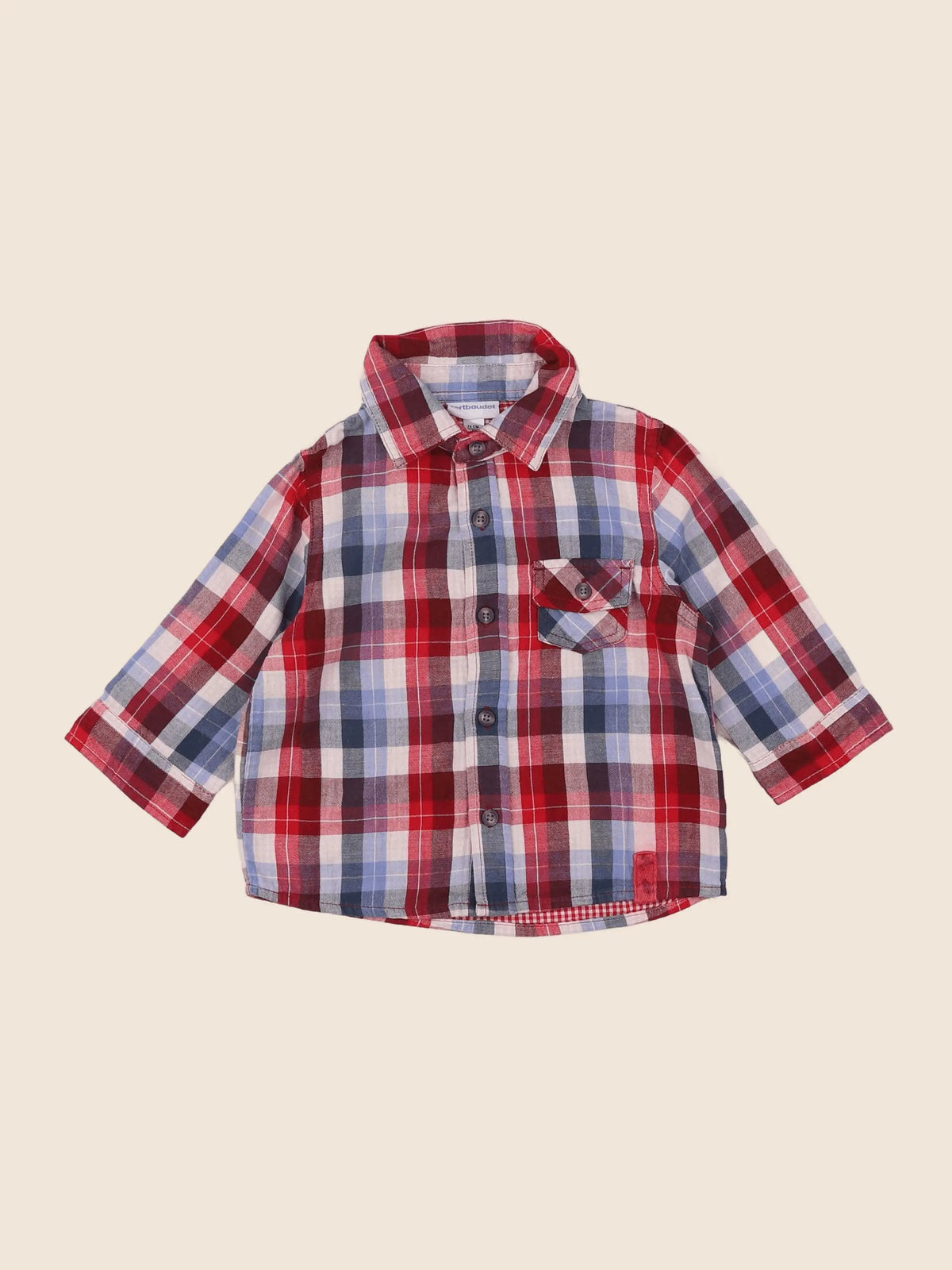 Vertbaudet - chemise bleu, rouge - 12 mois