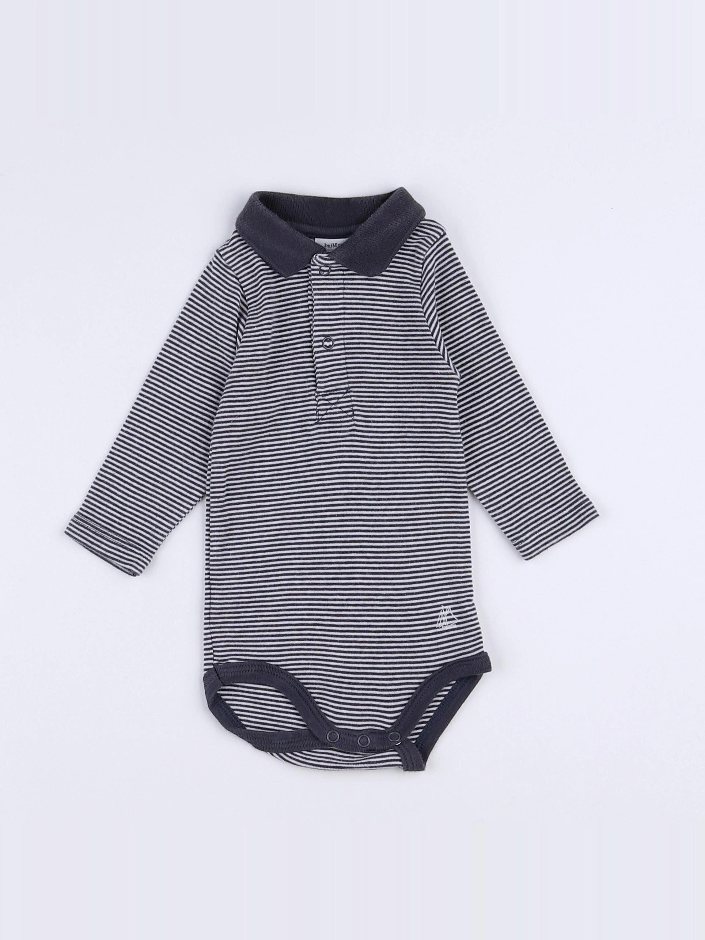 Petit Bateau - body vetement gris - 3 mois