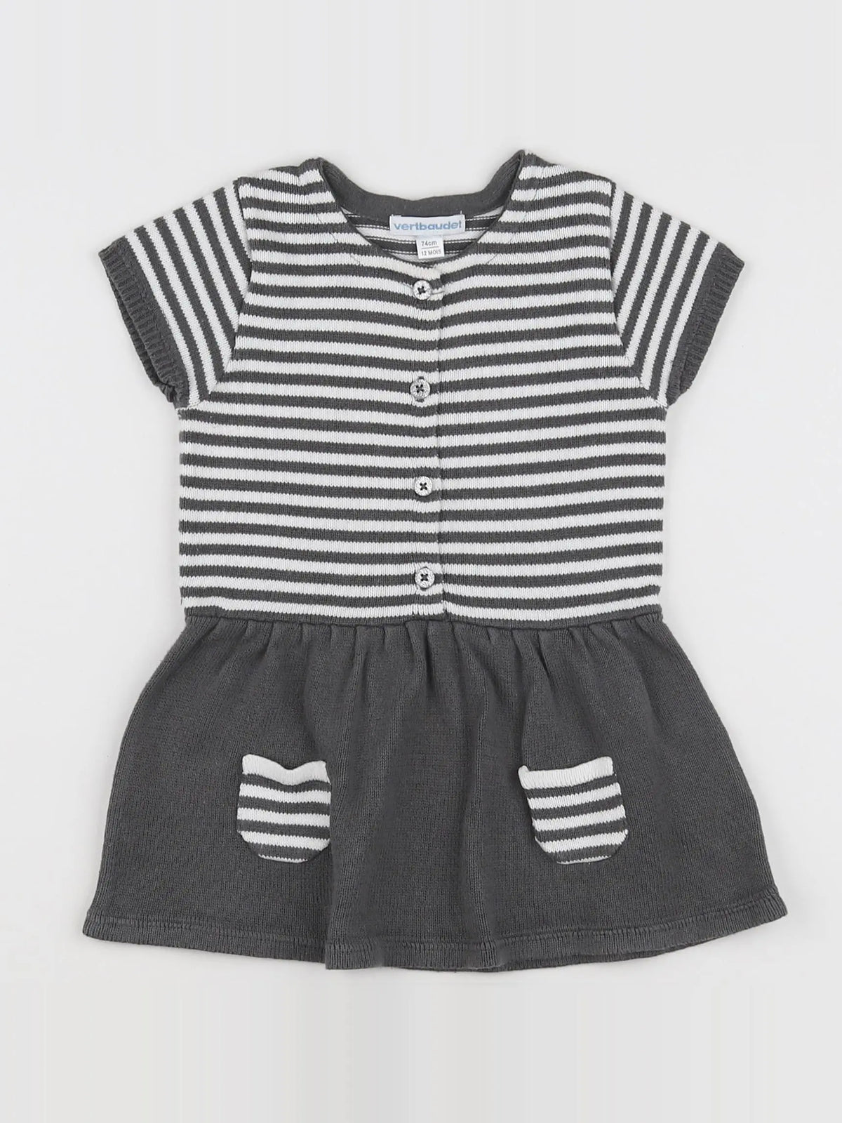 Vertbaudet - robe gris, blanc - 12 mois