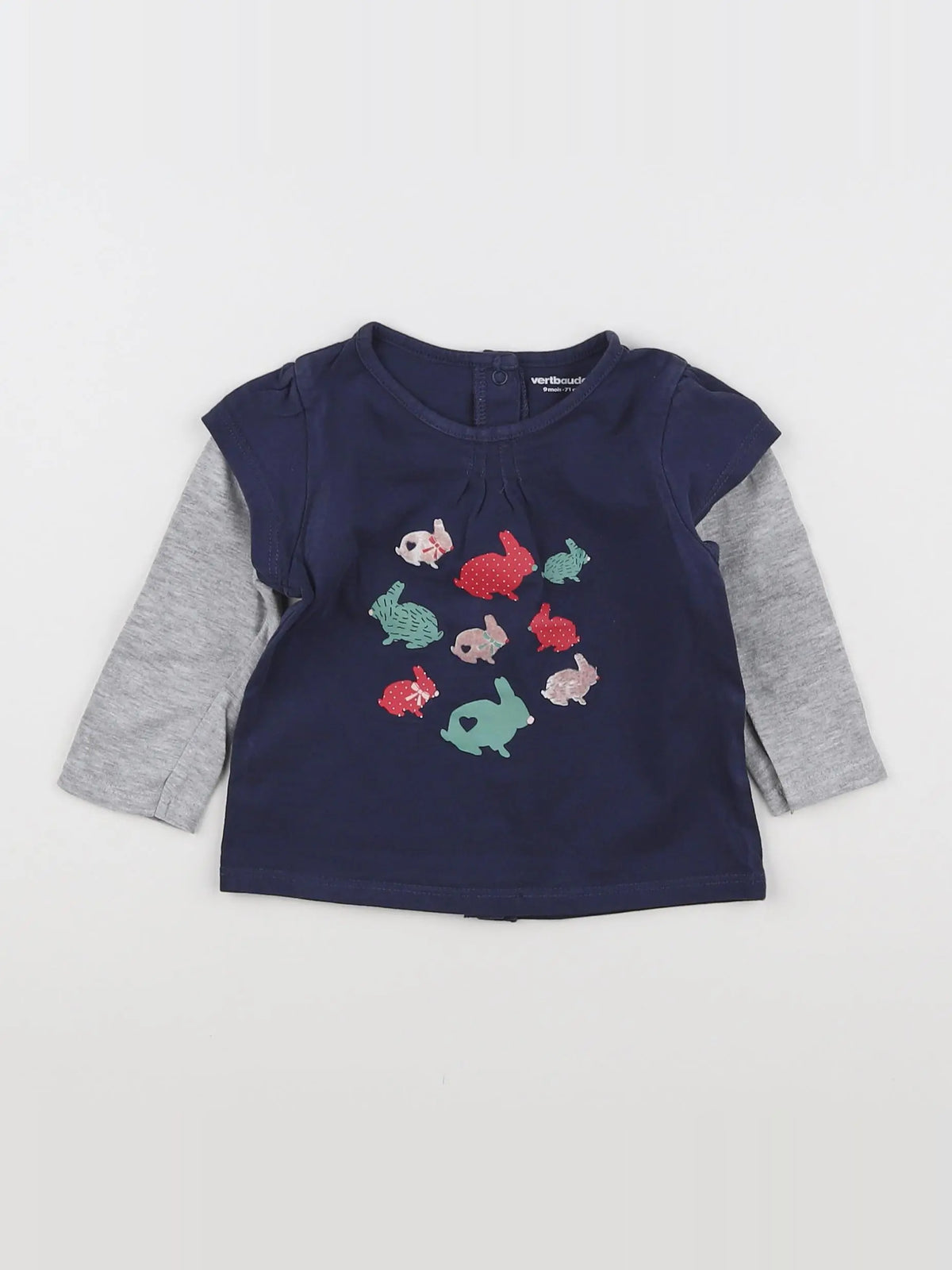 Vertbaudet - tee-shirt bleu, gris - 9 mois