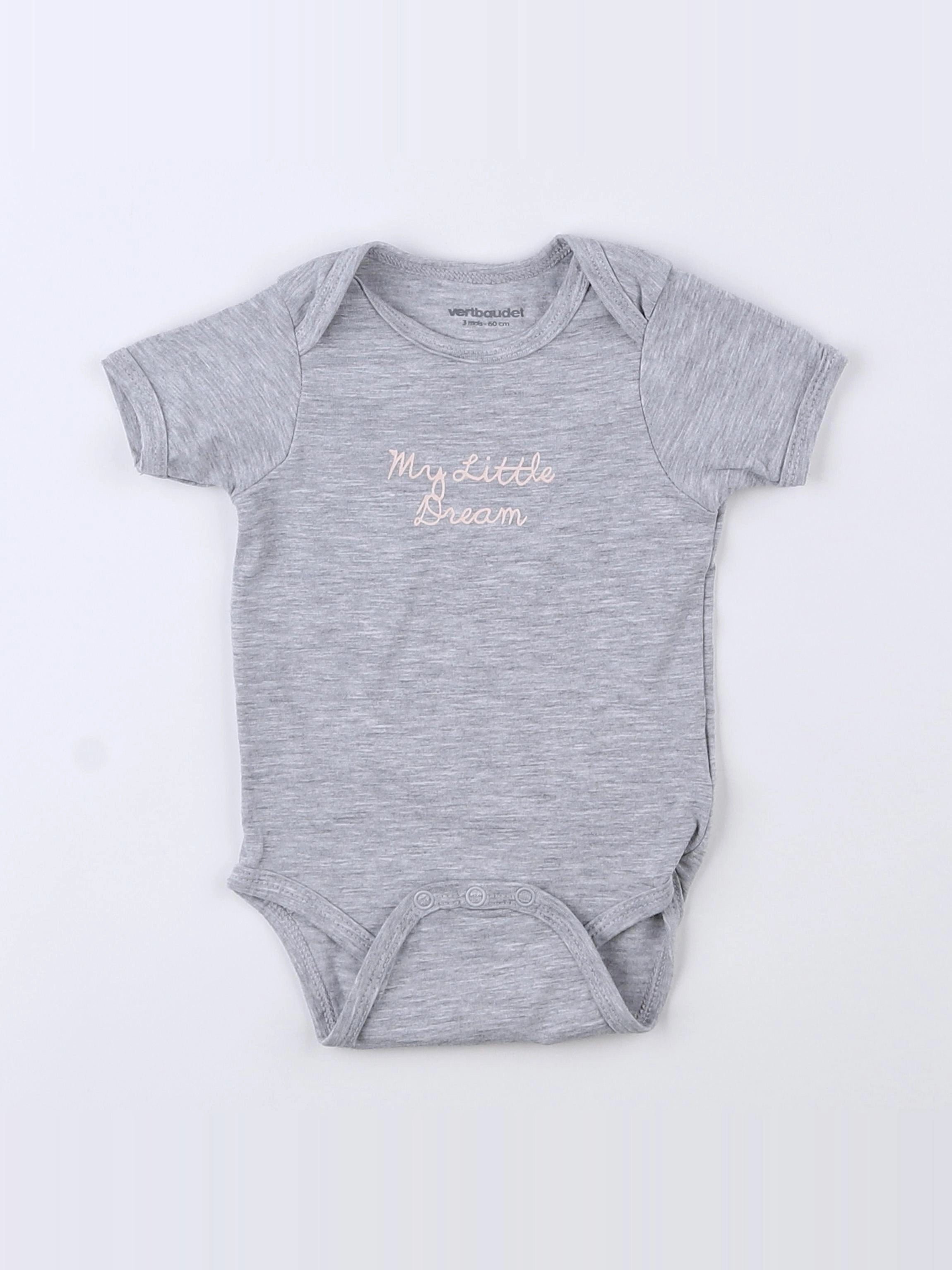 Vertbaudet - body gris, rose - 3 mois