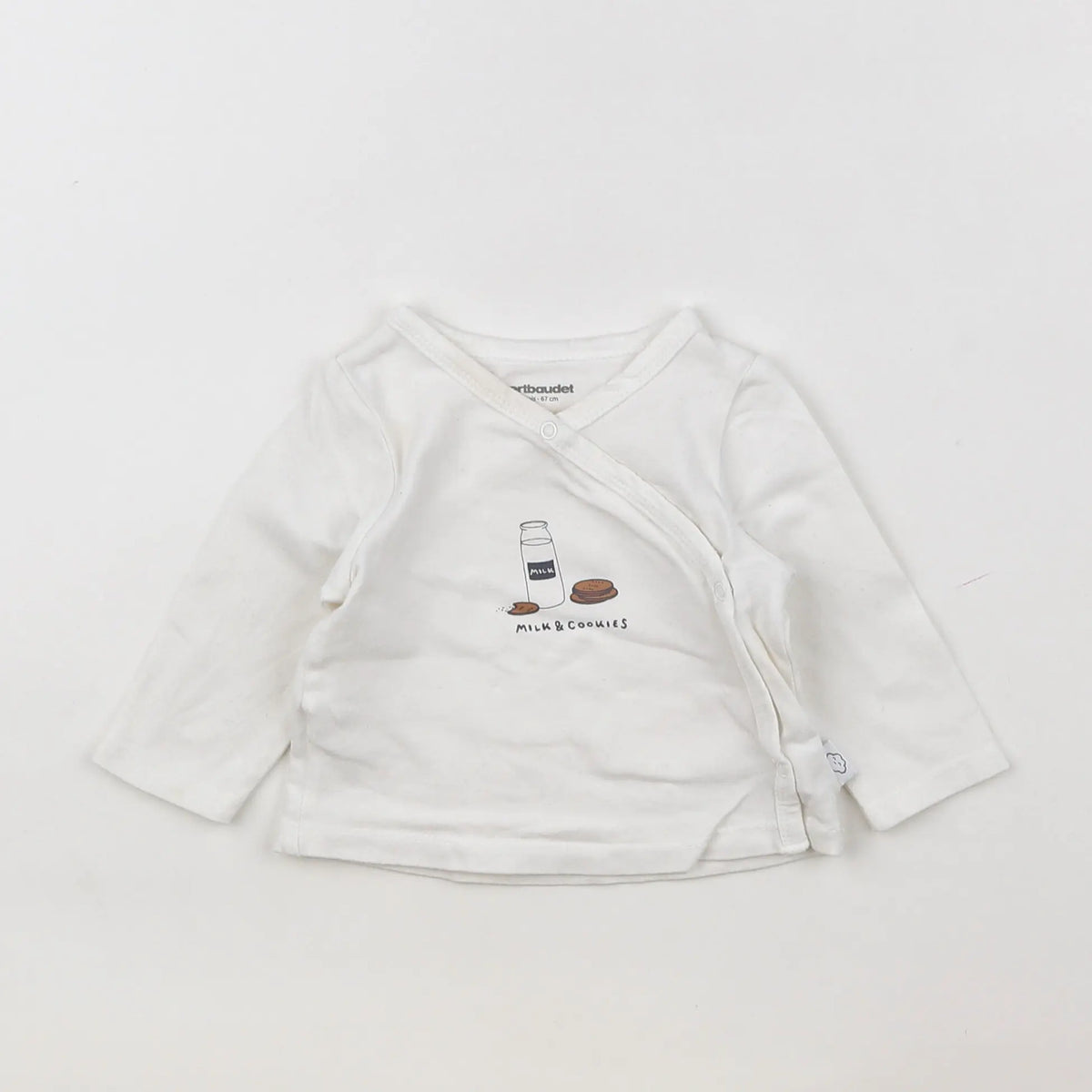 Vertbaudet - tee-shirt blanc, marron - 6 mois