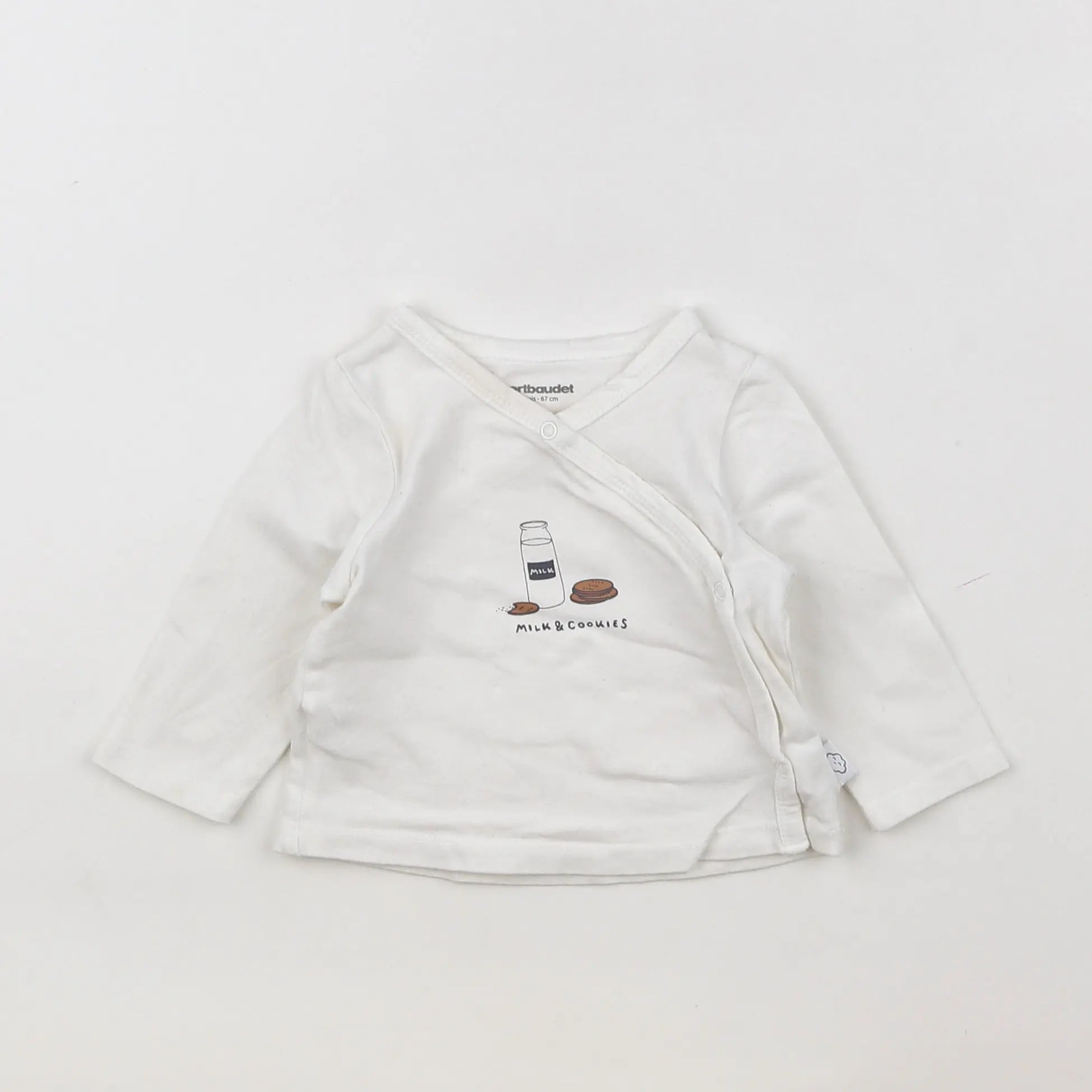 Vertbaudet - tee-shirt blanc, marron - 6 mois