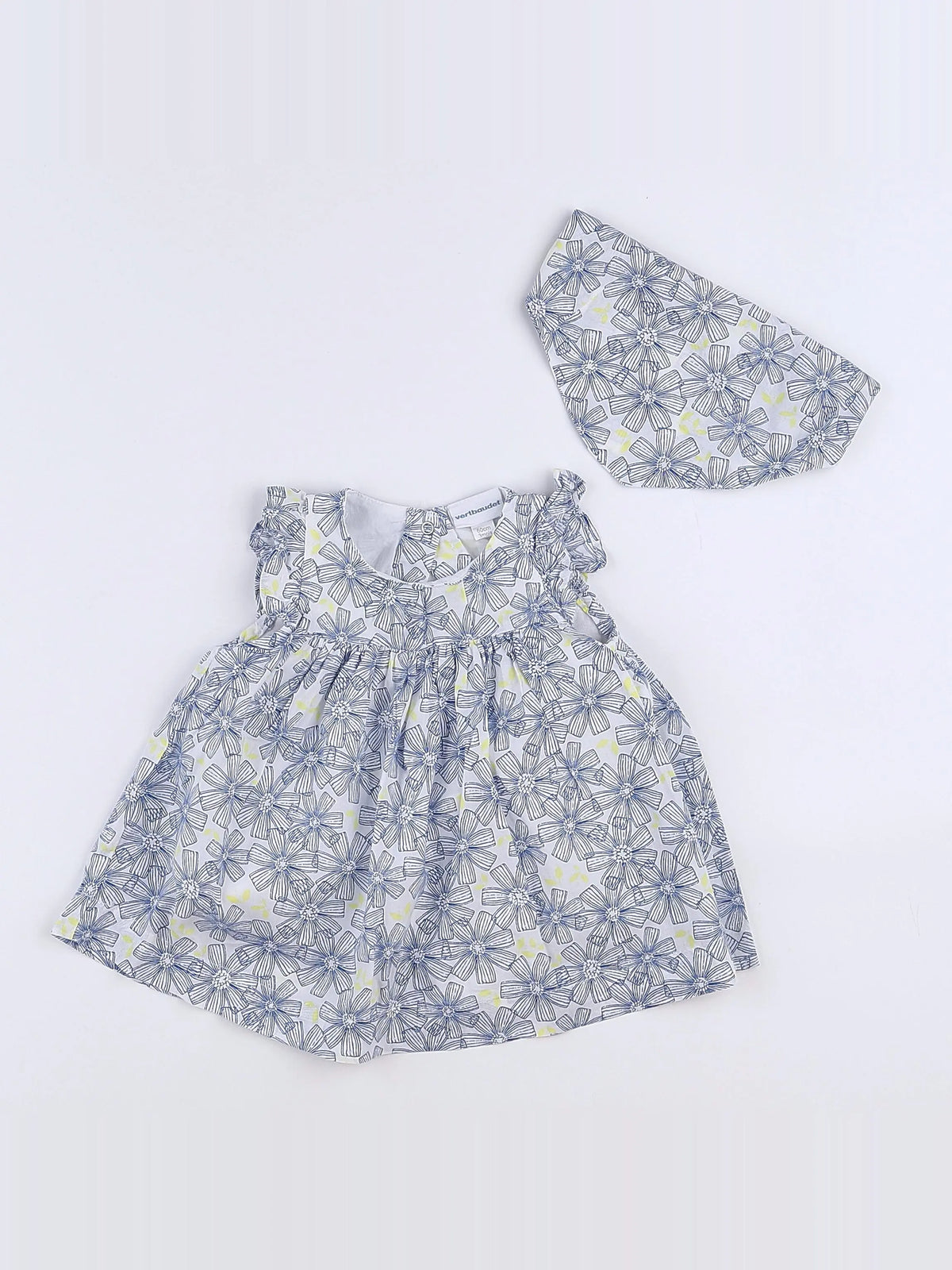 Vertbaudet - robe bleu, blanc, jaune - 3 mois