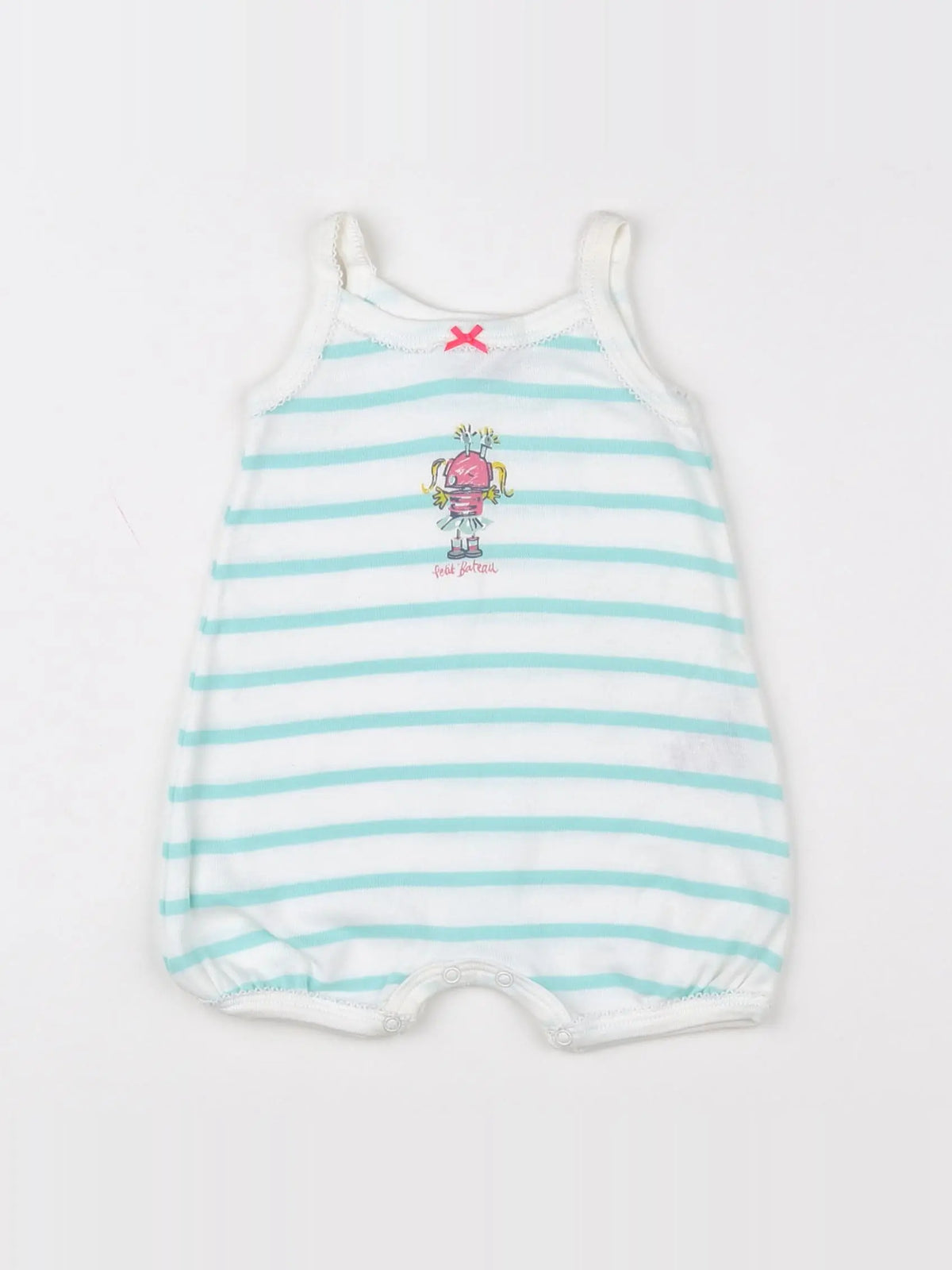 Petit Bateau - pyjama coton blanc, vert - 3 mois