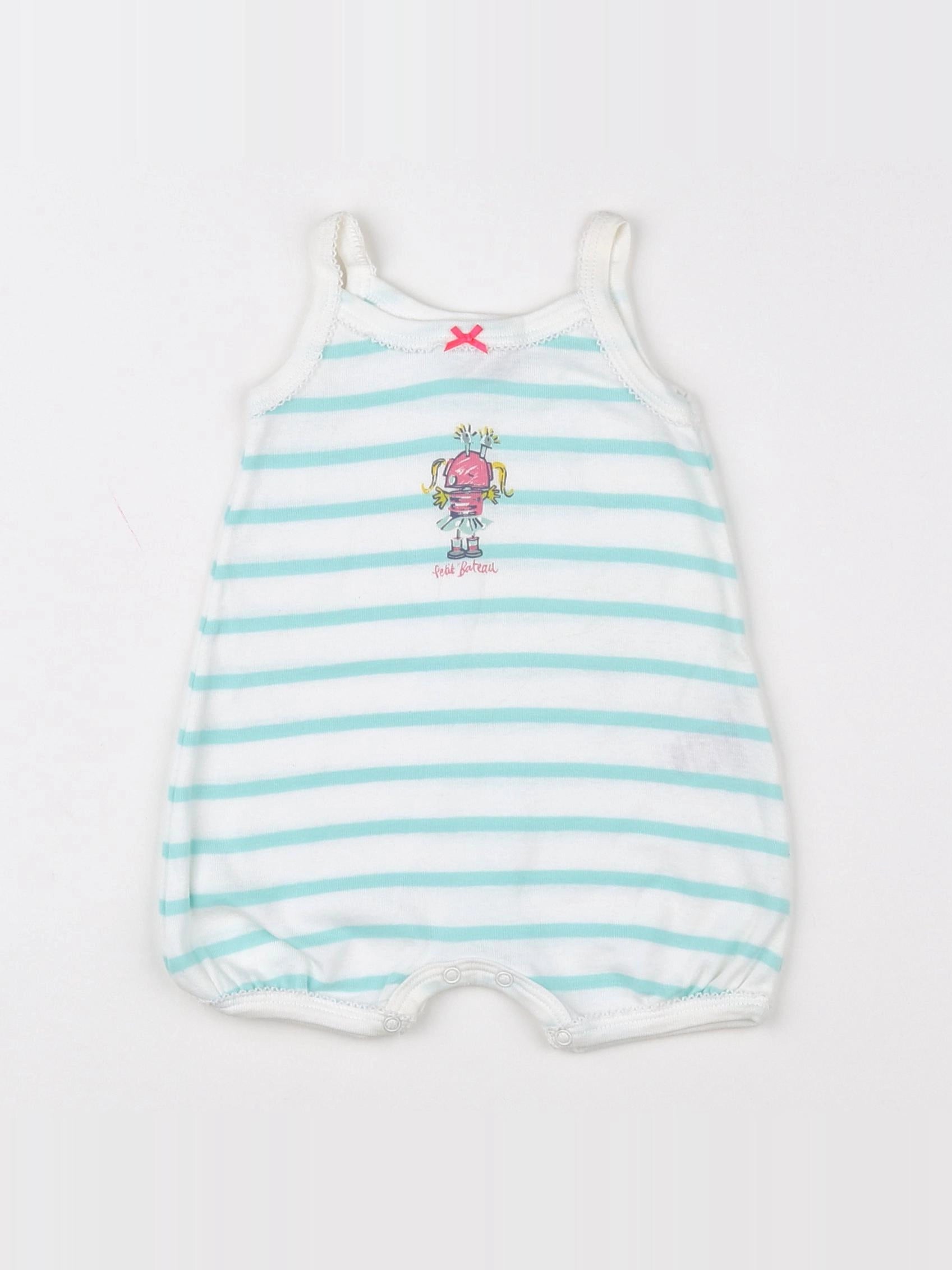 Petit Bateau - pyjama coton blanc, vert - 3 mois