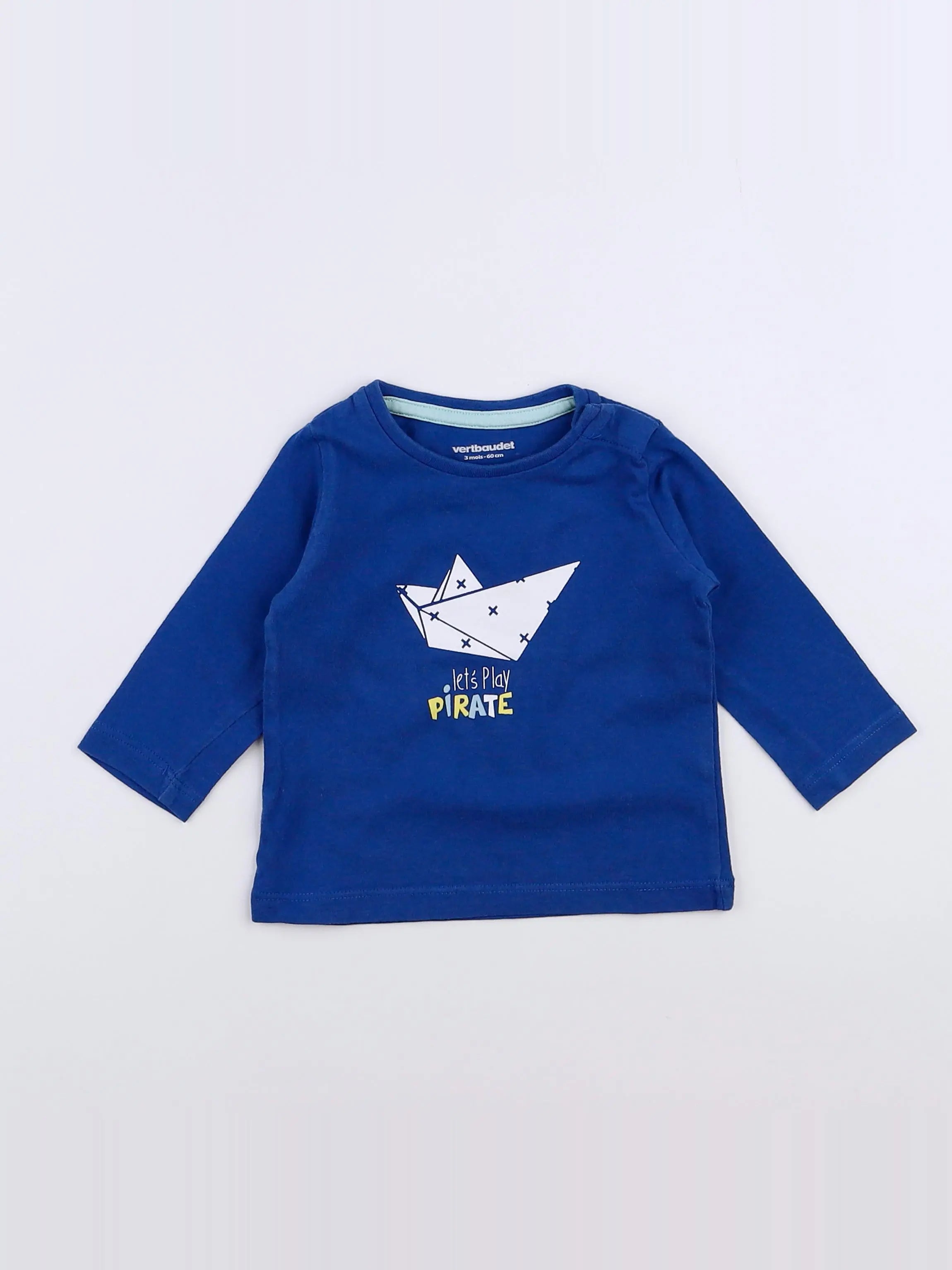 Vertbaudet - tee-shirt bleu - 3 mois