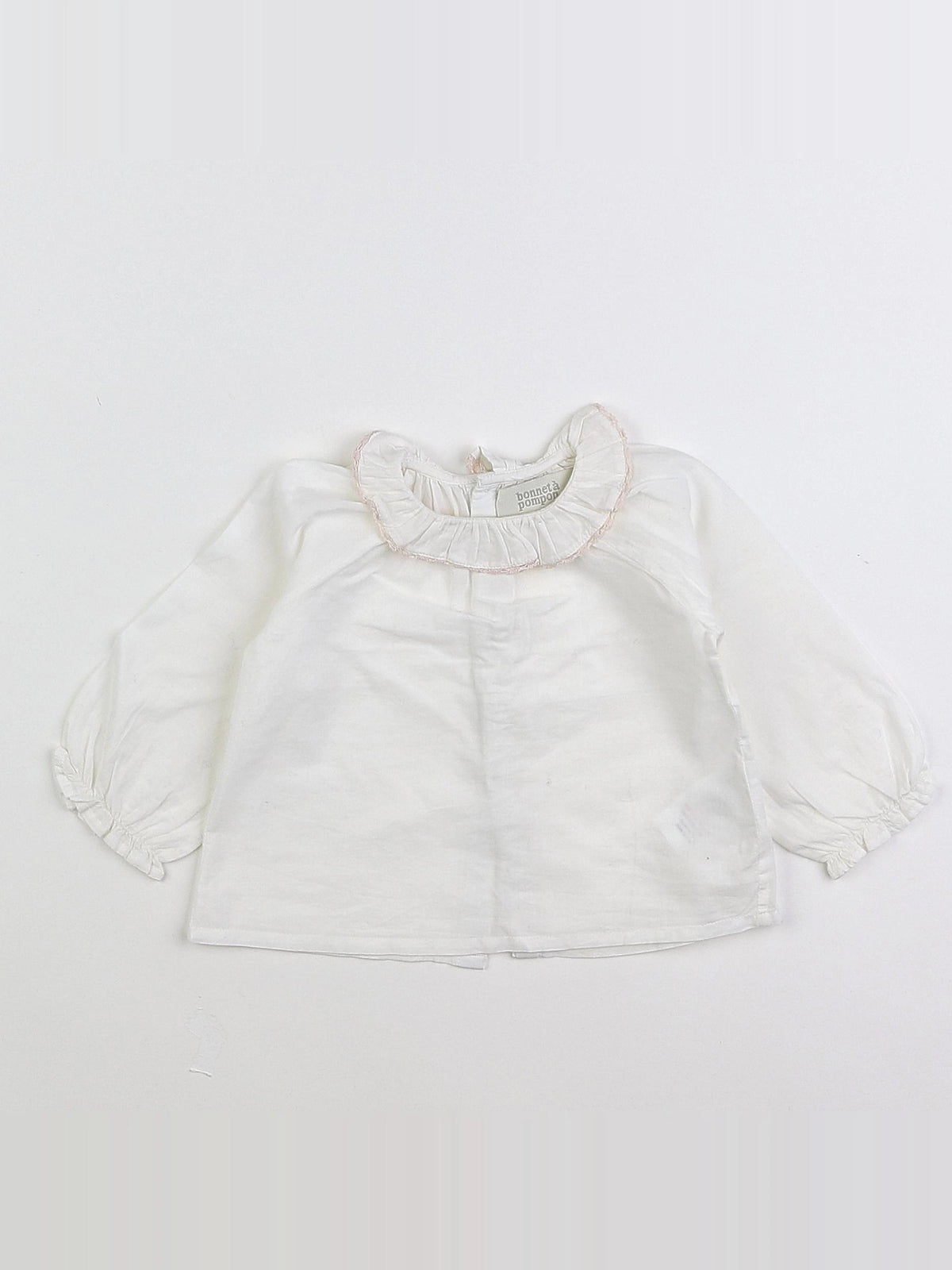 Bonnet à Pompon - blouse blanc - 6 mois