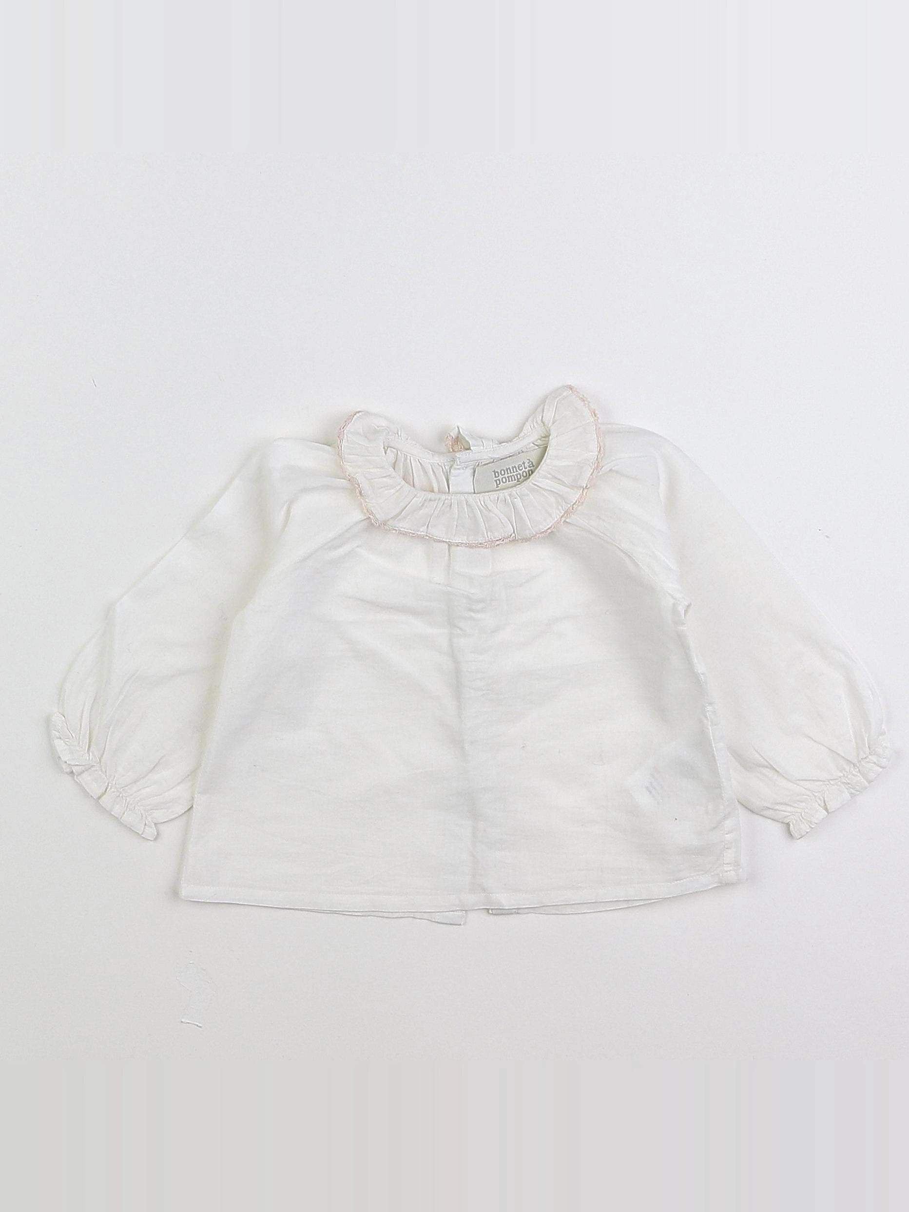 Bonnet à Pompon - blouse blanc - 6 mois